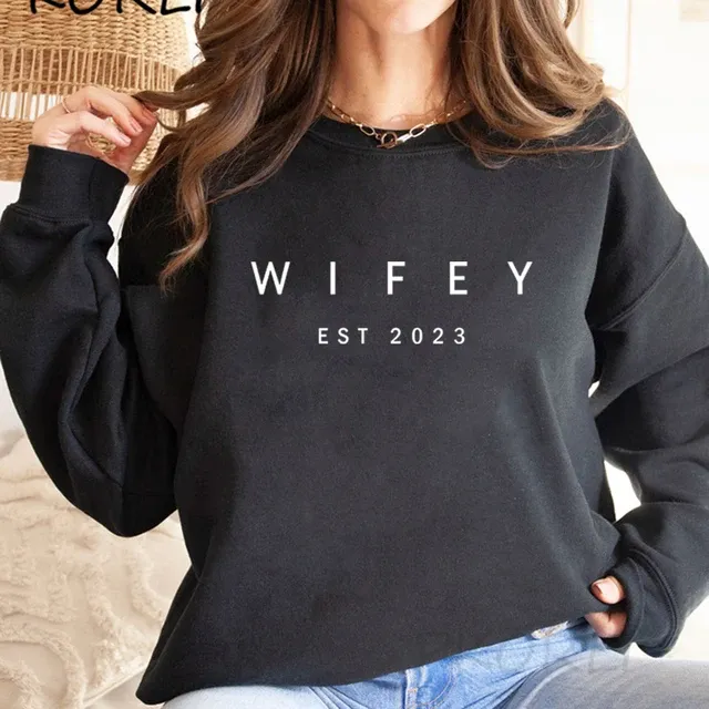 Wifey Sudadera para  con suéter de cuello redondo con estampado, ideal para regalo de compromiso