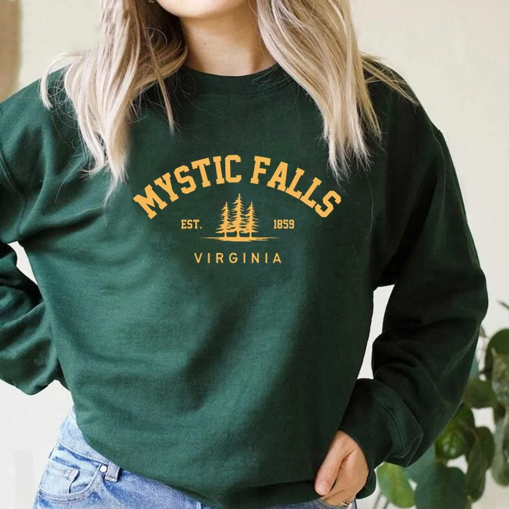 Sudadera Unisex de manga larga con cuello redondo para fanáticos de los vampiros Mystic Falls, United