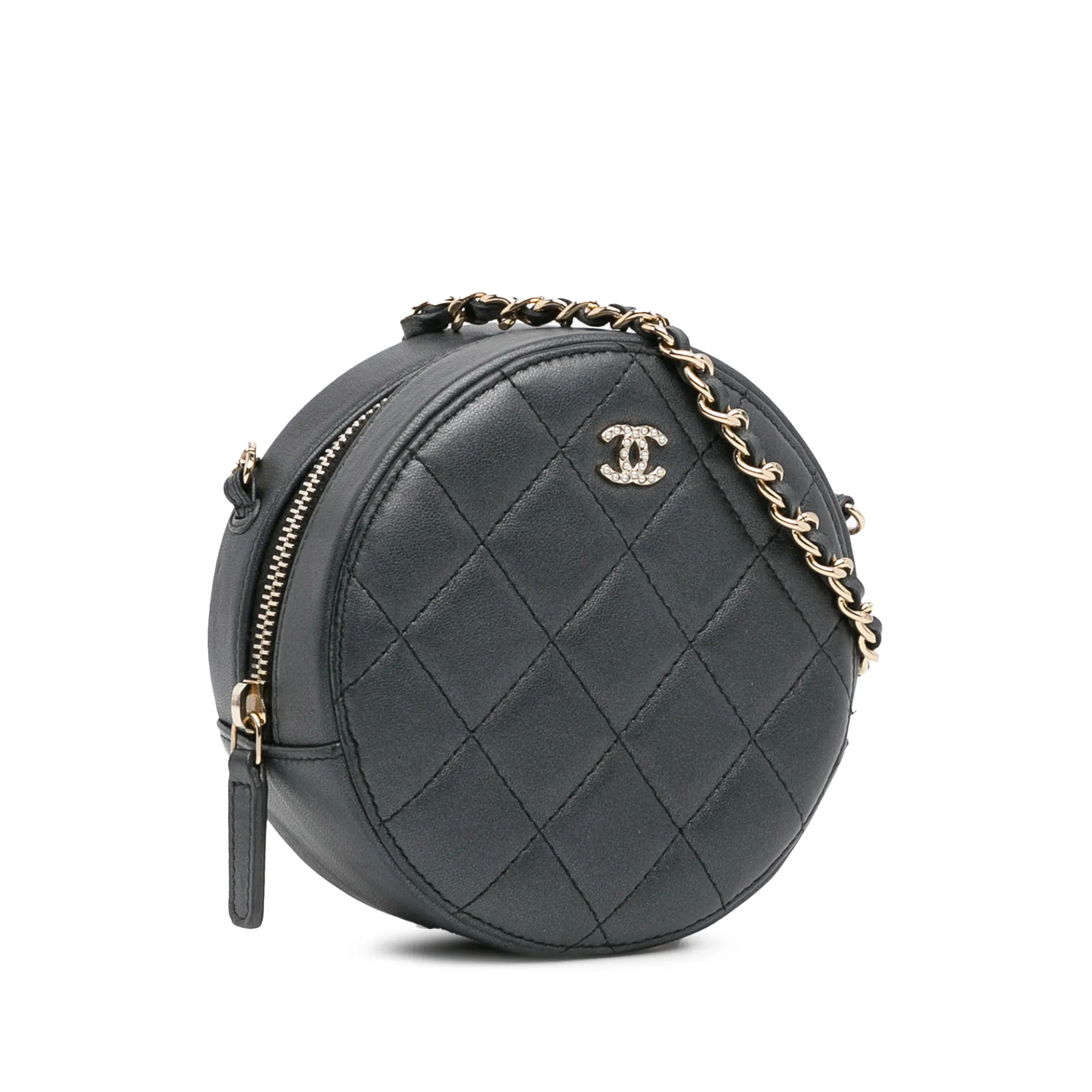 Chanel Quilted Lambskin Round Pearl Clutch With Chain