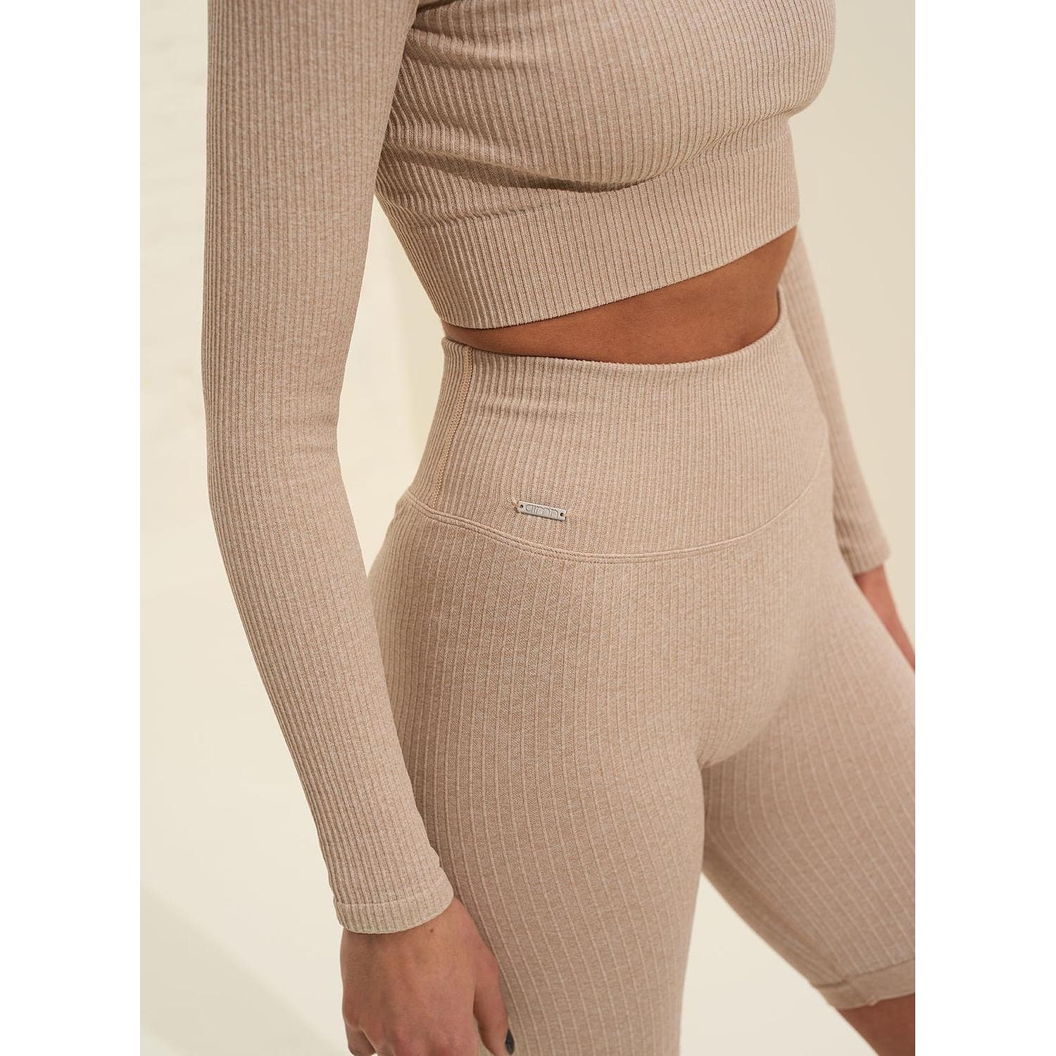 Beige Ribbed Seamless Biker Shorts