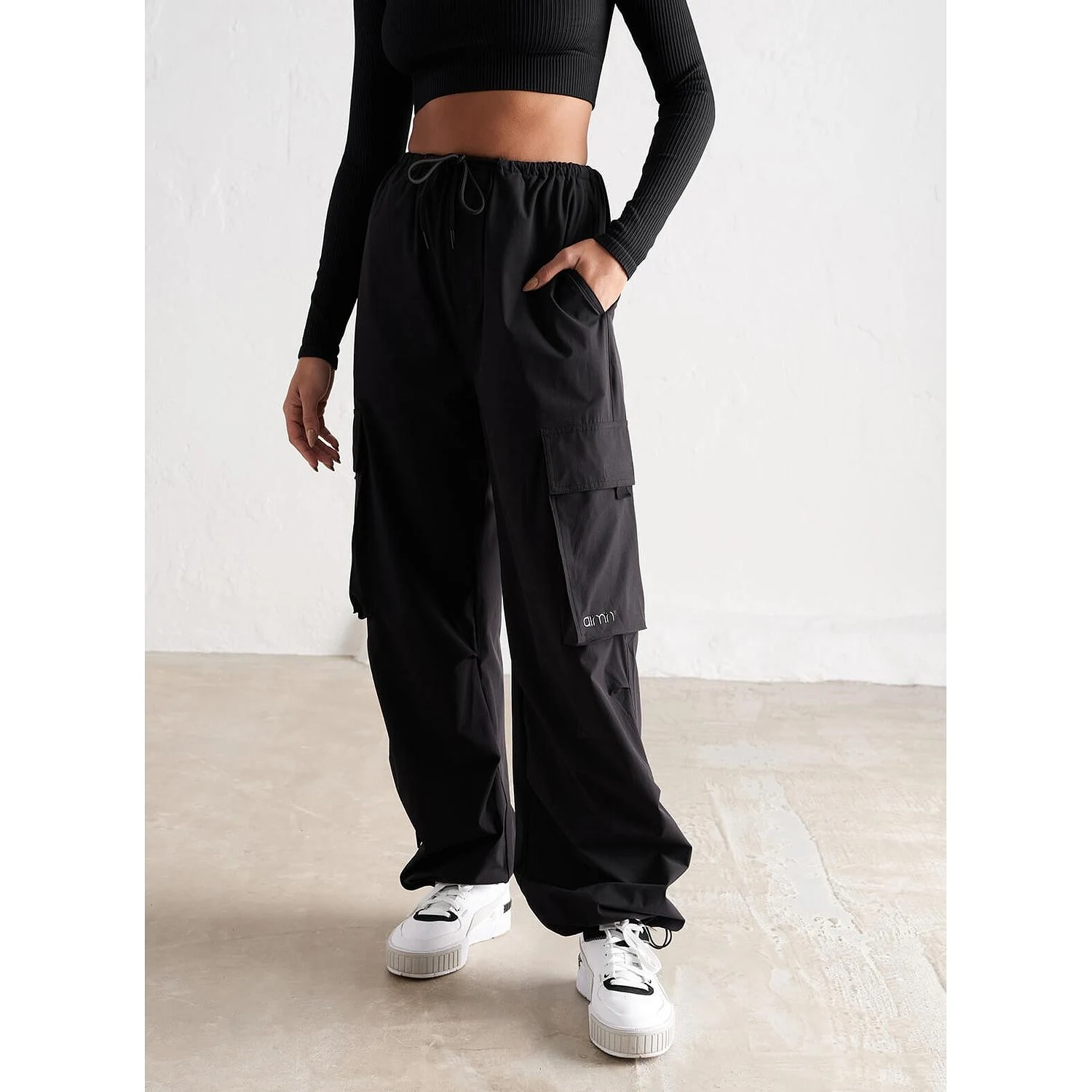 Black Windbreaker Parachute Pants