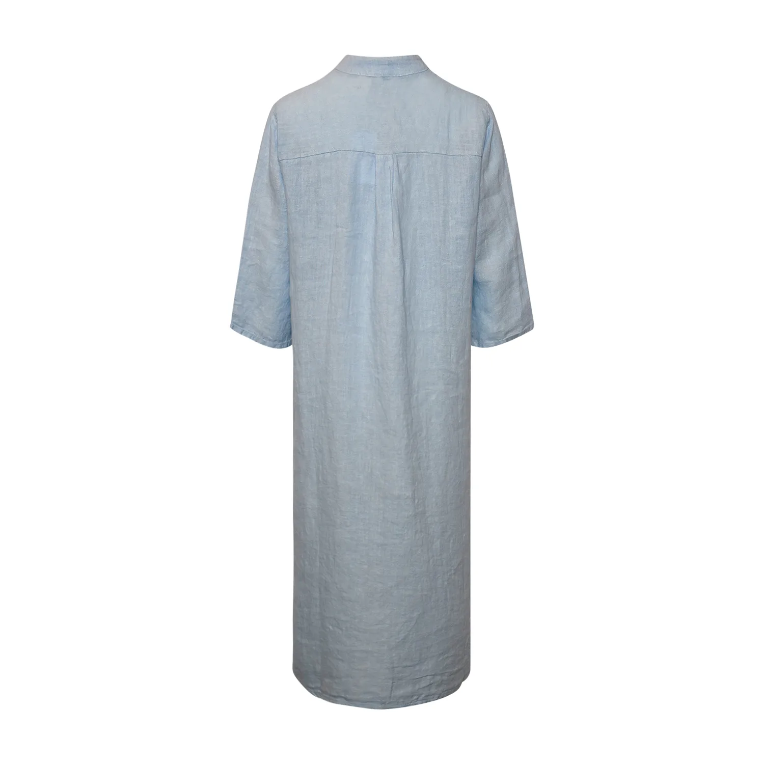18970r, Long Shirt Dress Ruffle, Linen - Light Blue