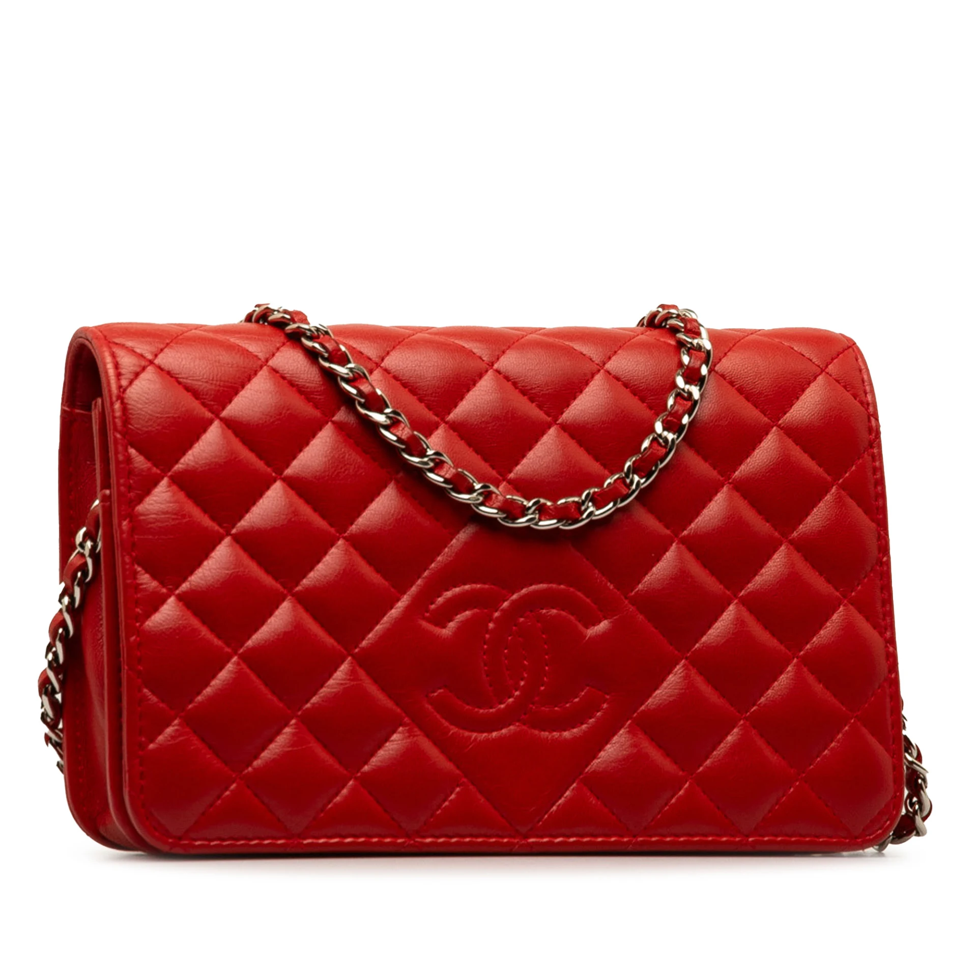 Chanel Diamond Cc Lambskin Wallet On Chain