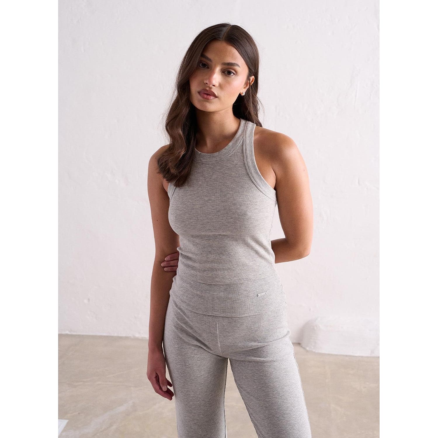 Grey Melange Ease Ribbed Tank Top