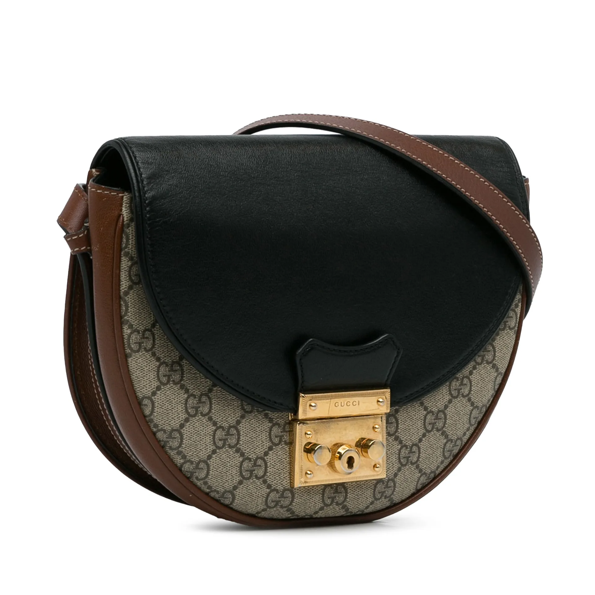 Gucci Gg Supreme Saddle Padlock Crossbody Bag