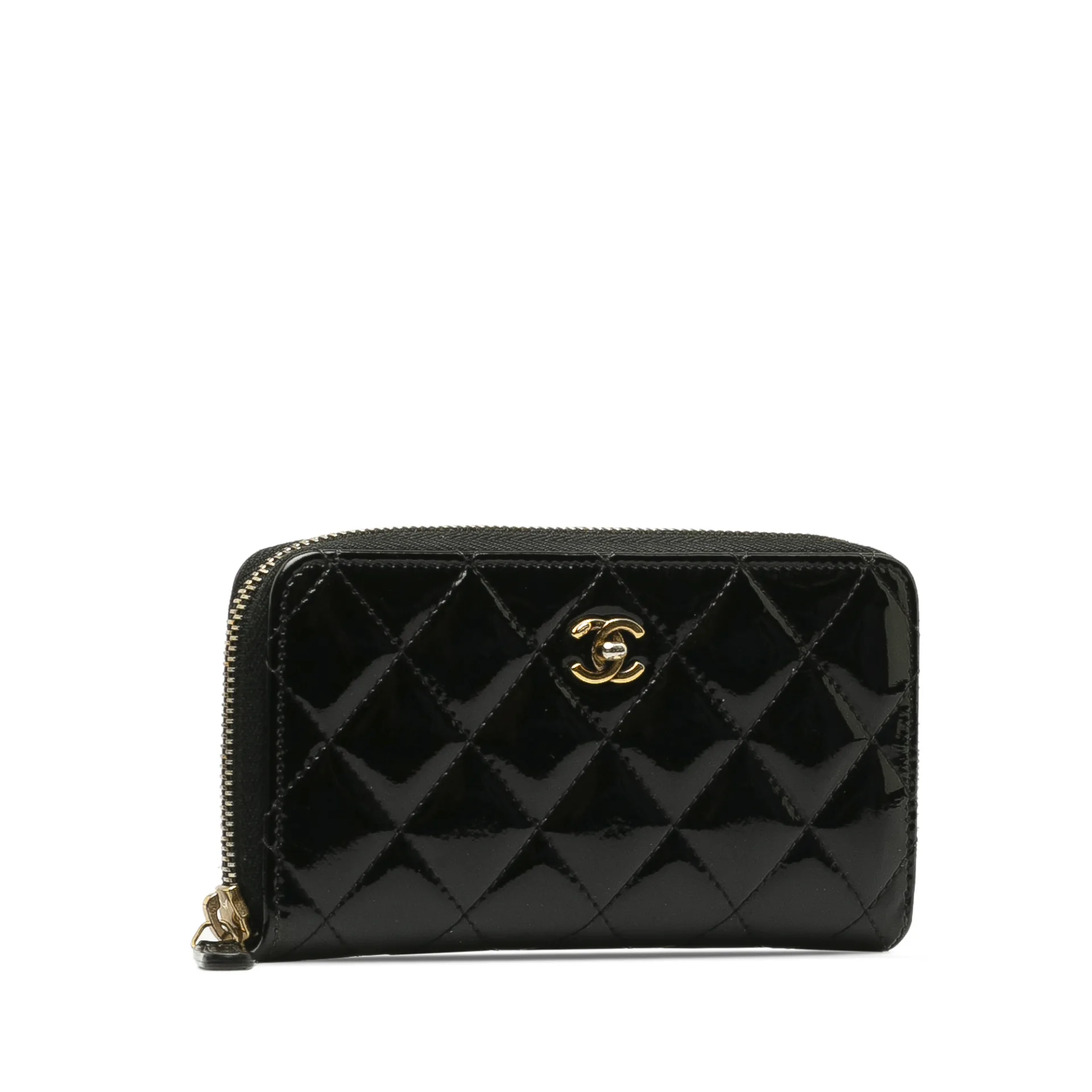 Chanel Cc Quilted Patent Zip Around Long Wallet