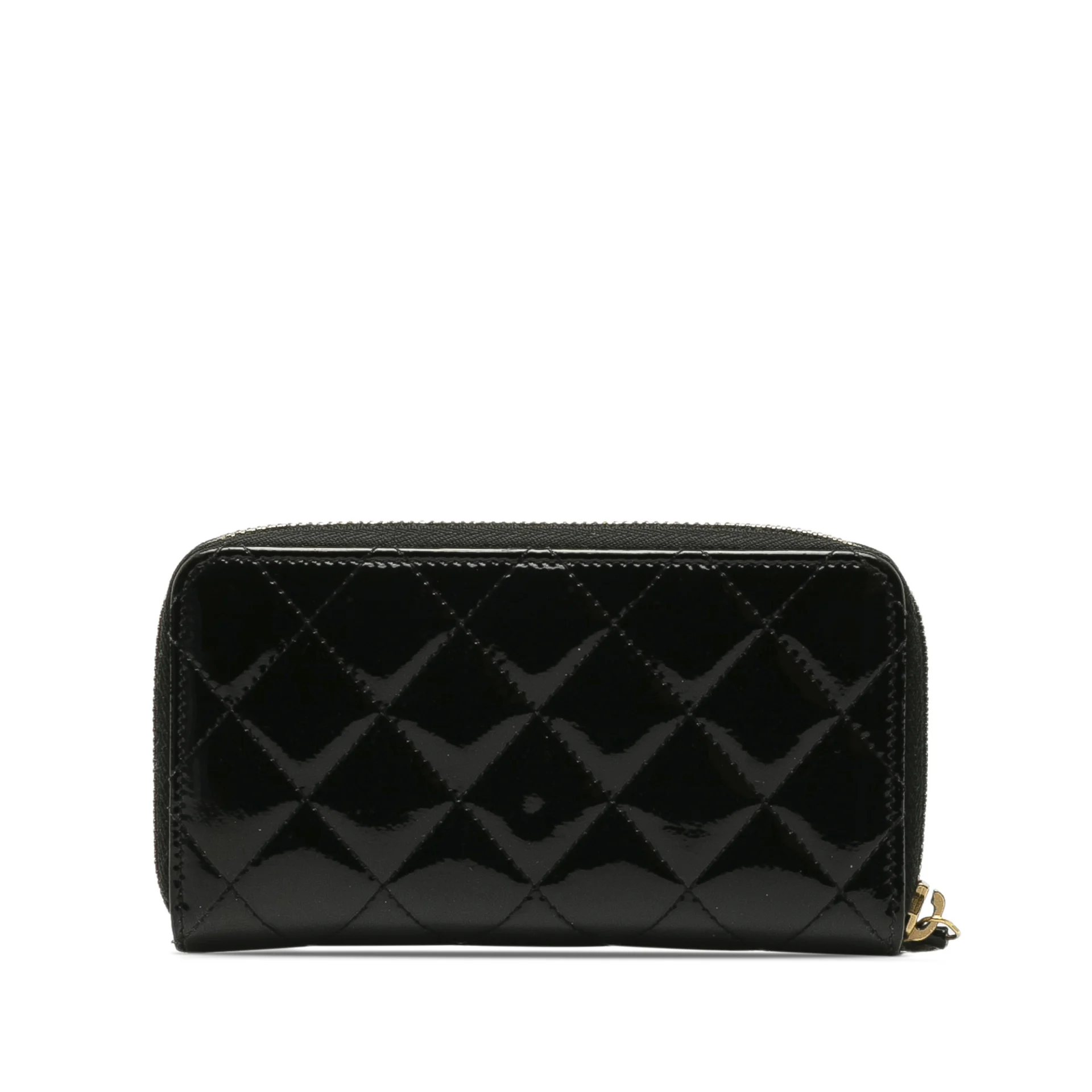 Chanel Cc Quilted Patent Zip Around Long Wallet