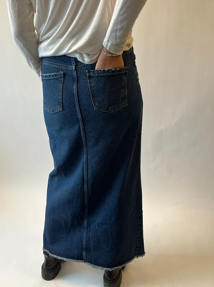 Chris, Long Denimskirt - Blue Indigo