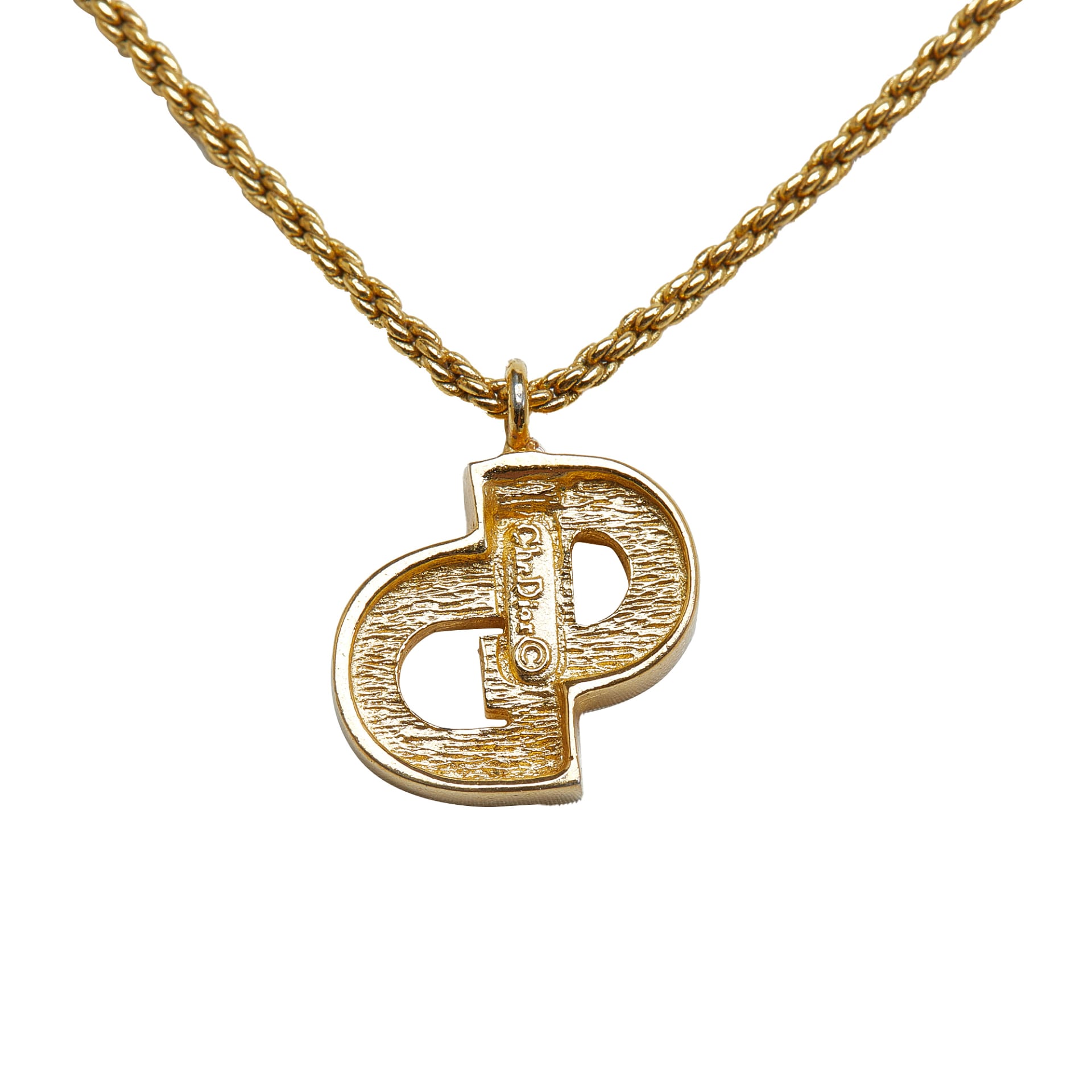 Dior Logo Rhinestone Pendant Necklace