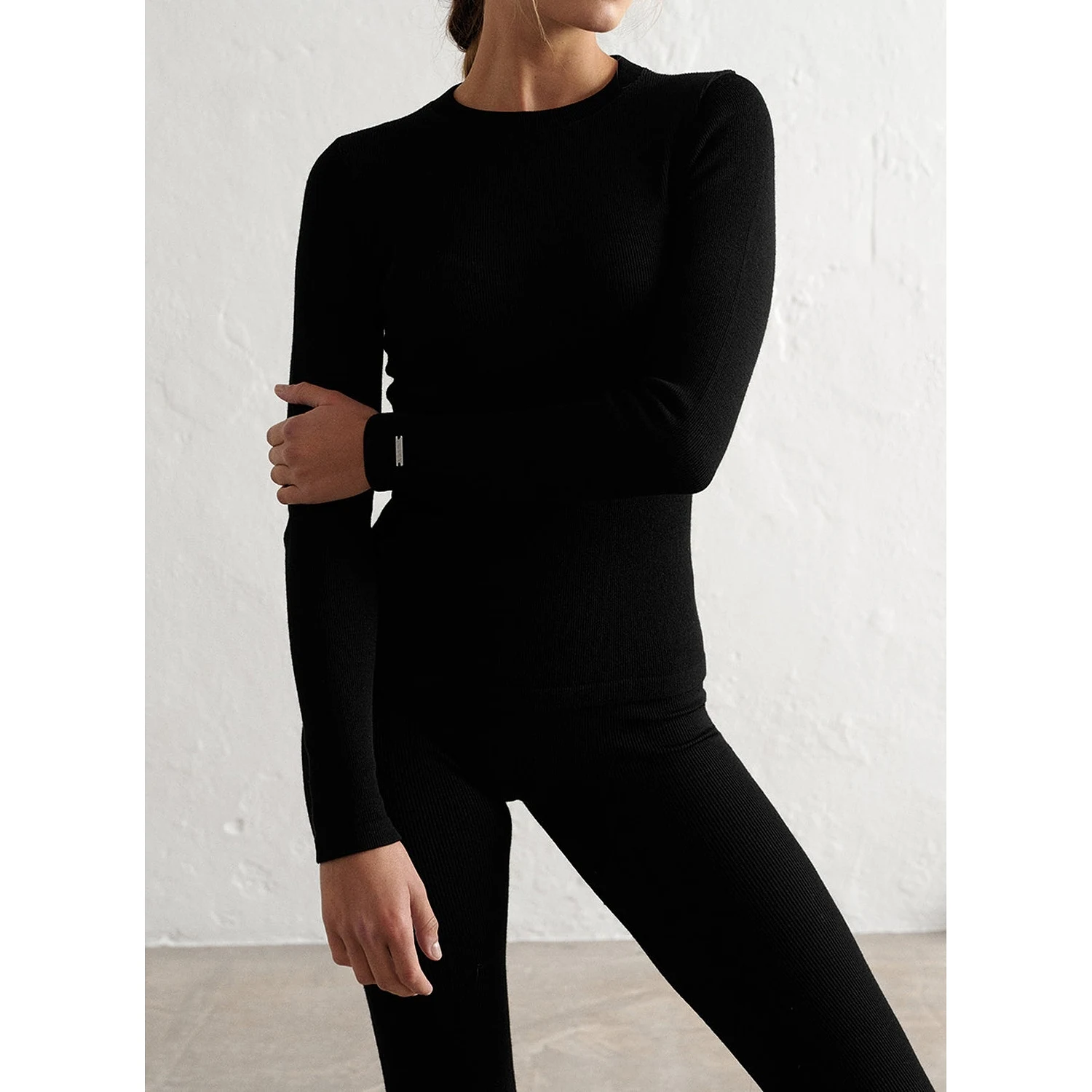 Black Ribbed Wool Long Sleeve