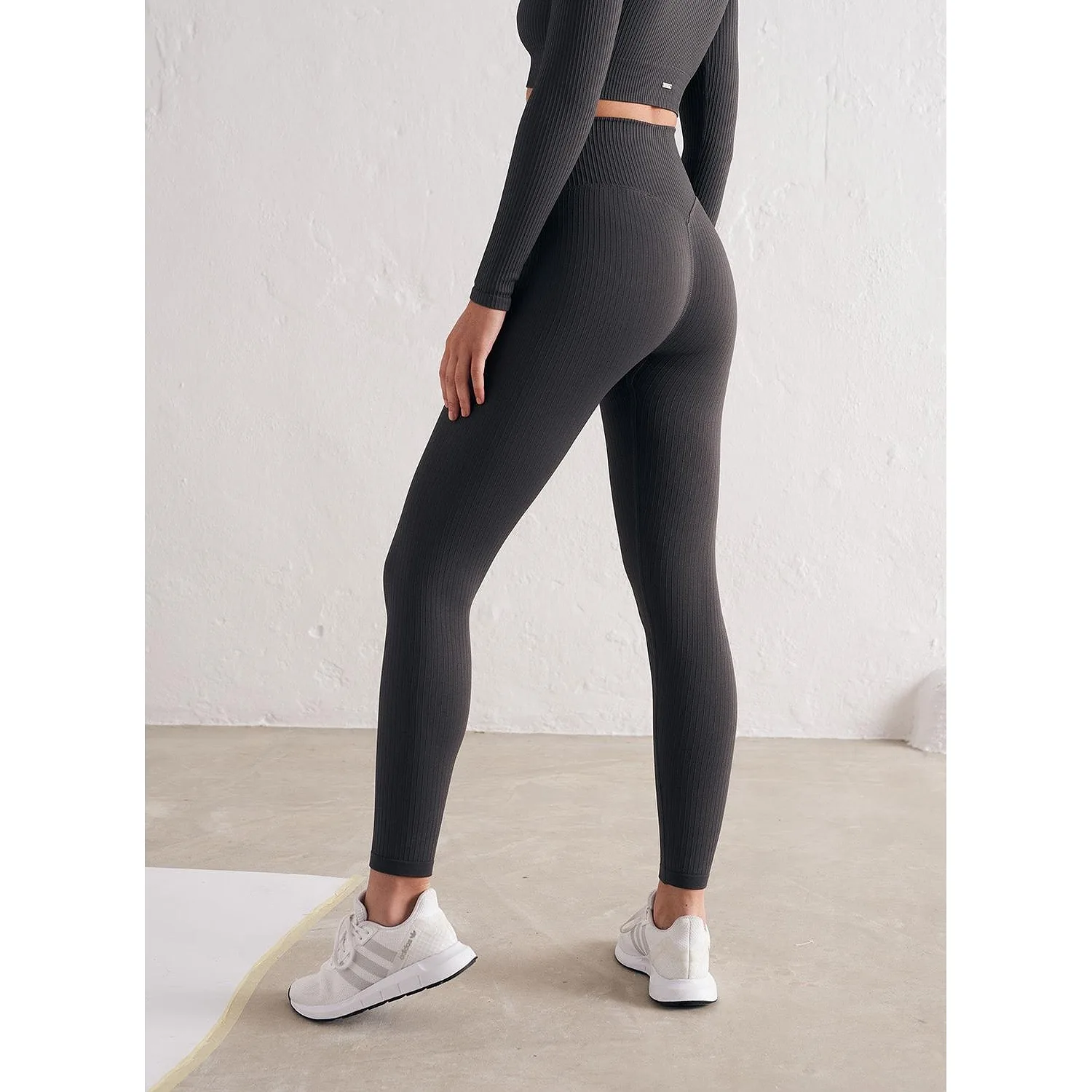 Shadow Grey Ribbed Seamless Tights