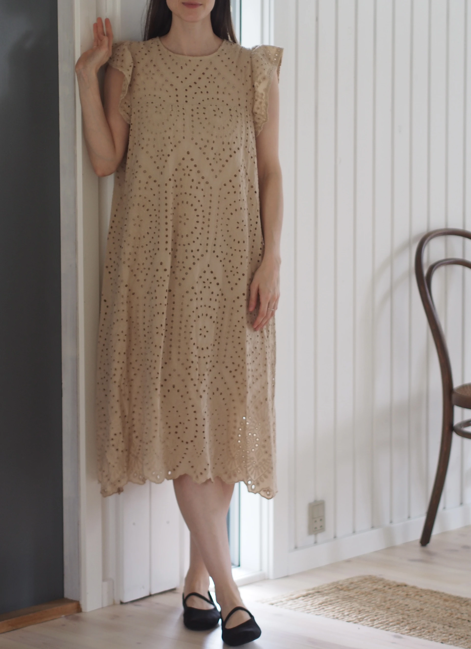 Dalia, Long S/s Dress, Cotton - Beige