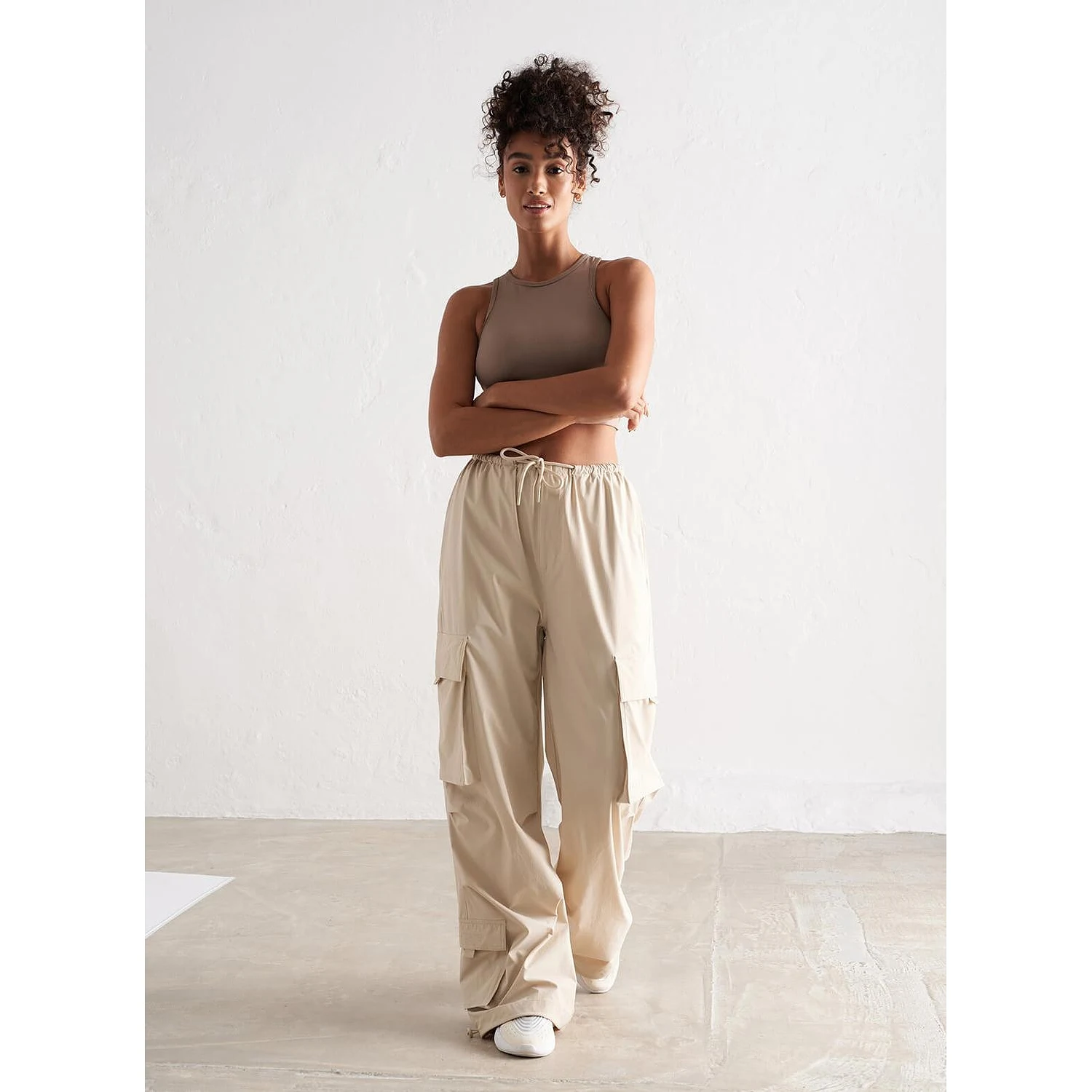 Café Au Lait Windbreaker Parachute Pants