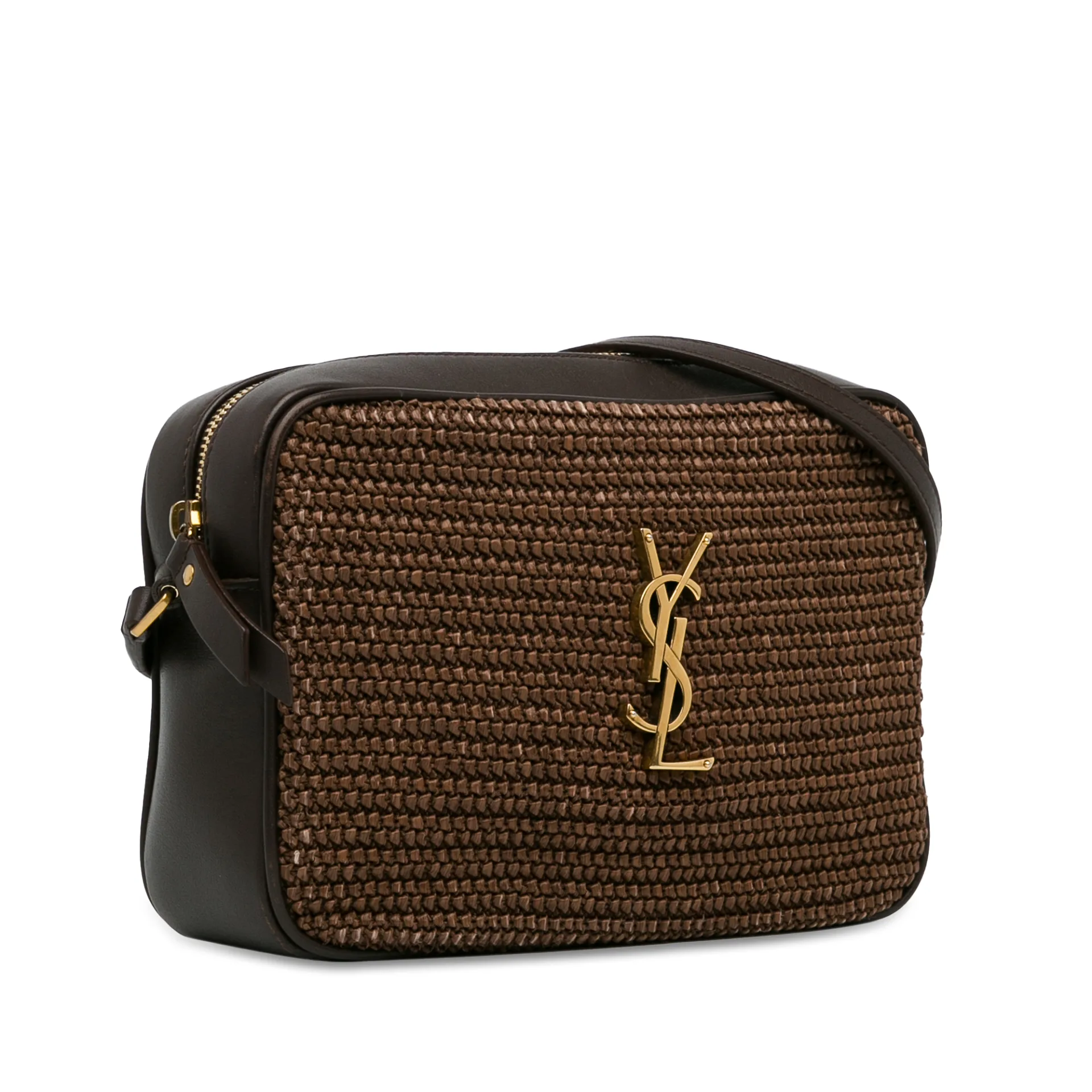 Yves Saint Laurent Woven Raffia And Leather Lou Camera Bag