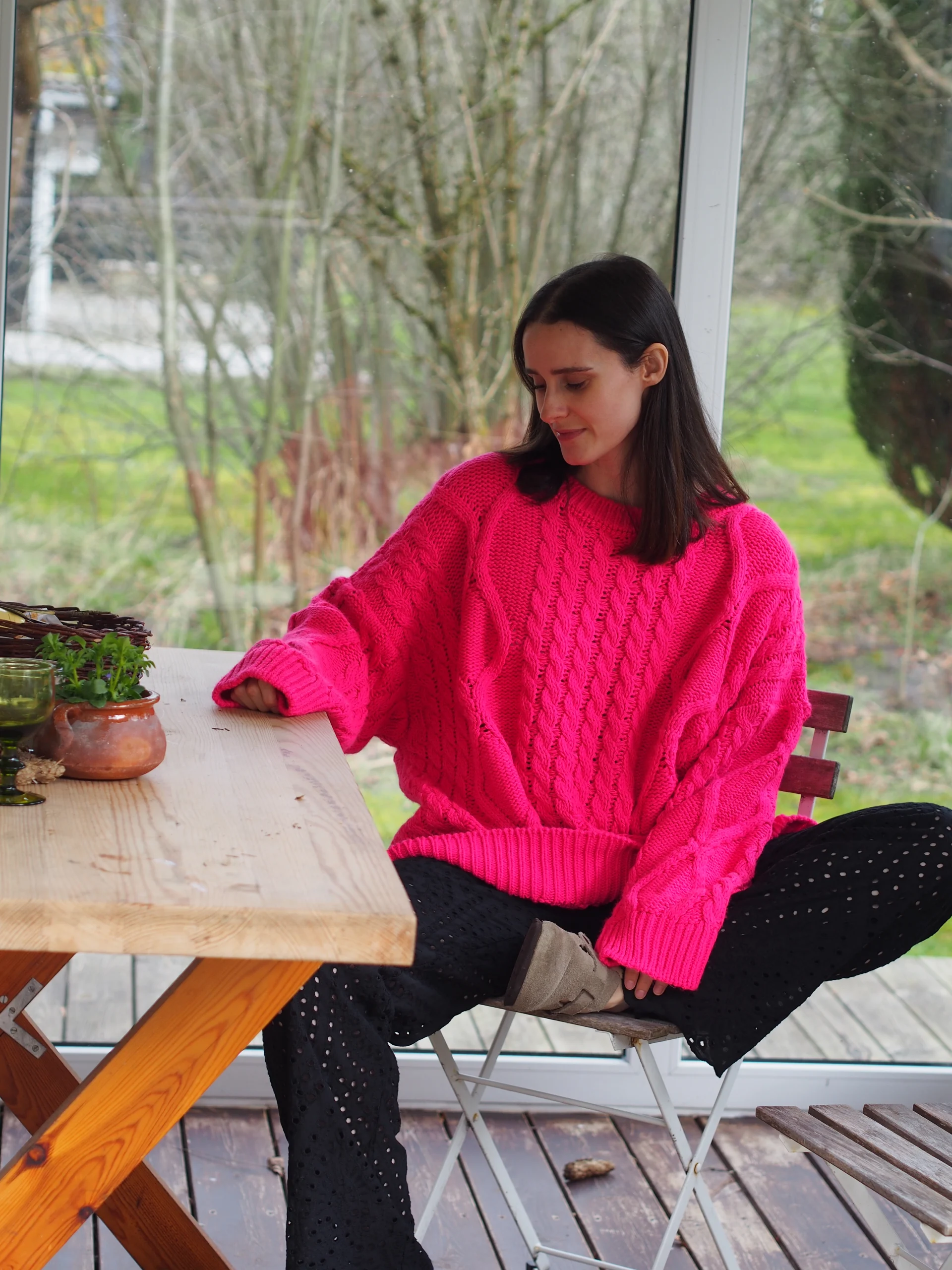 Carla, O-neck Oversized Knit - Shocking Pink