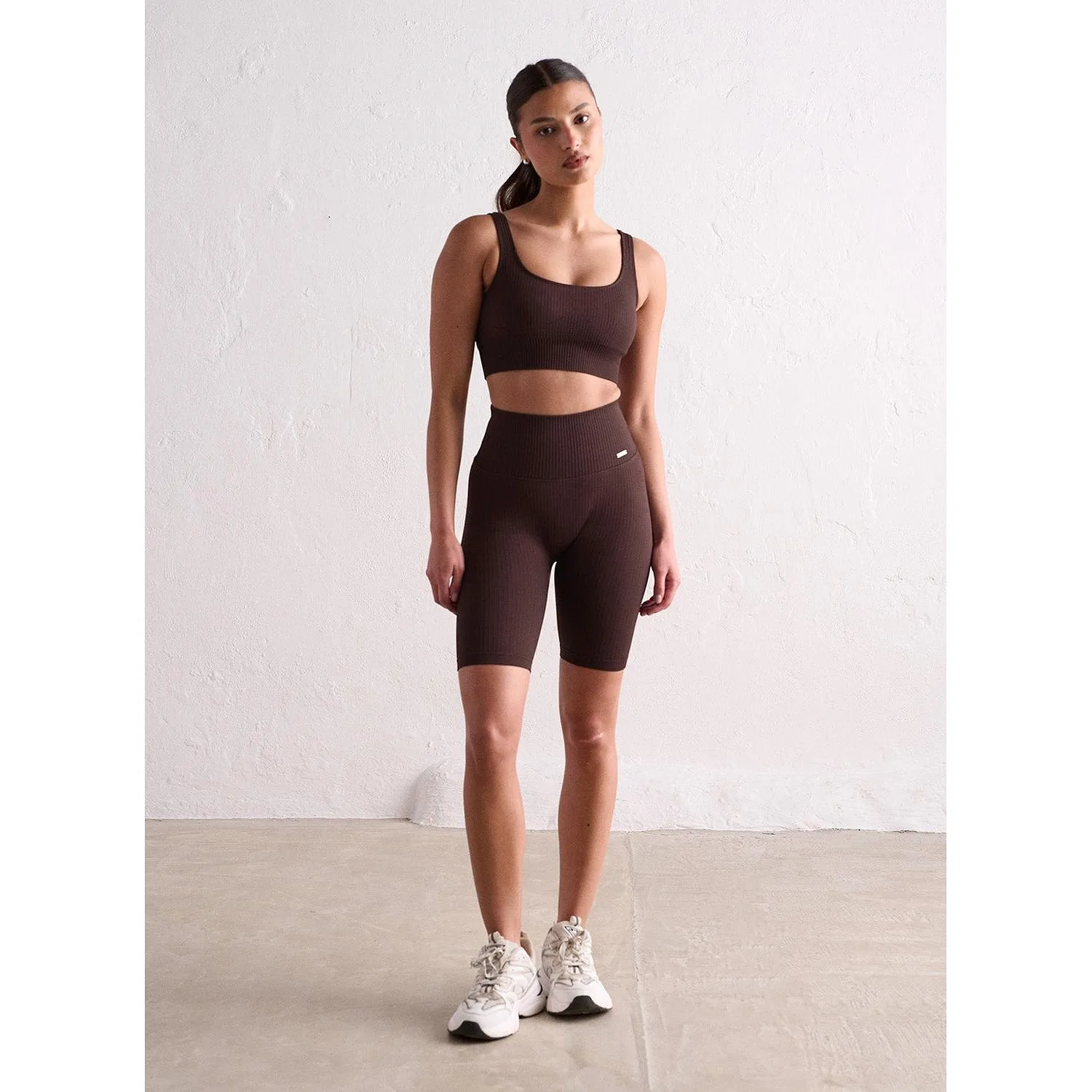 Cacao Ribbed Seamless Biker Shorts