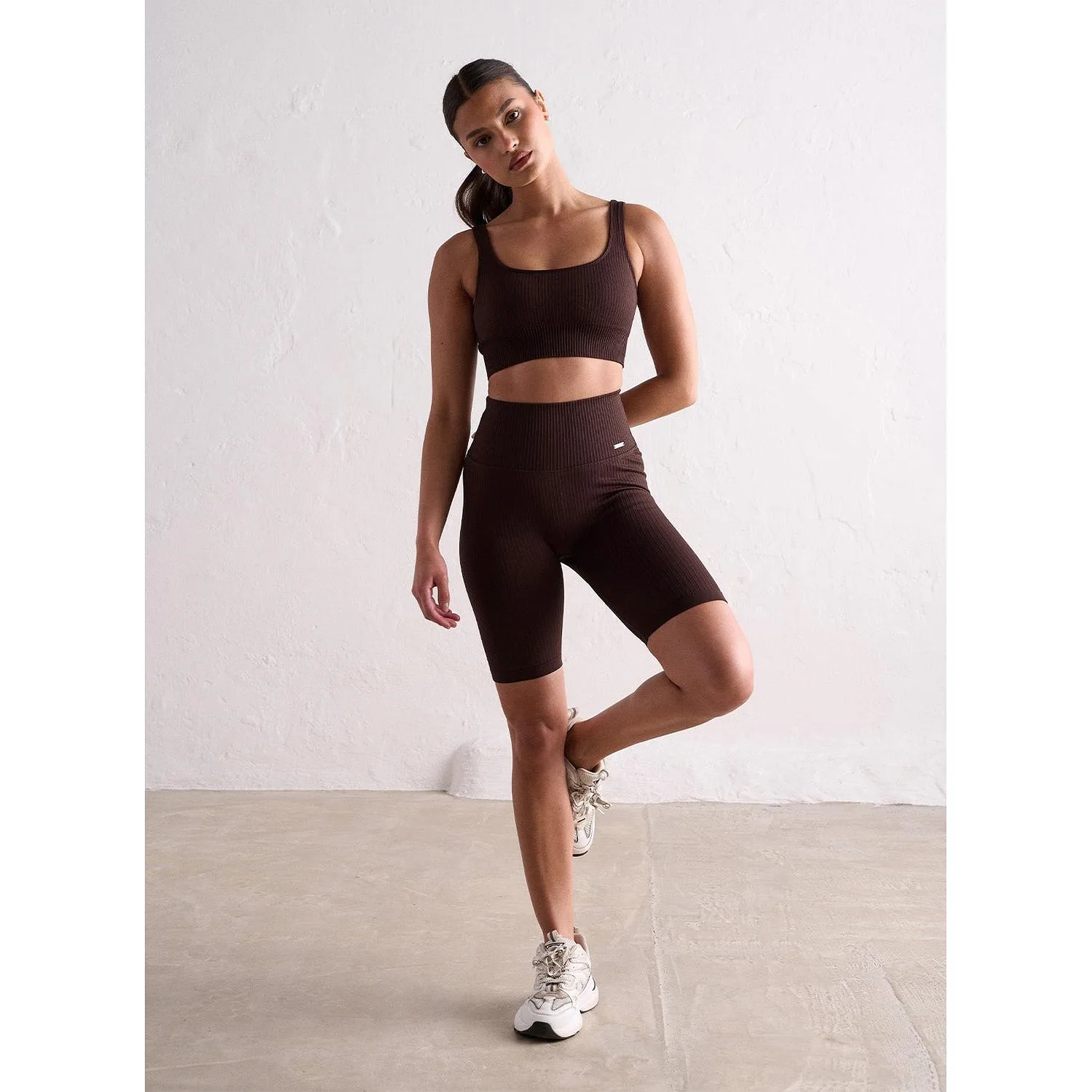 Cacao Ribbed Seamless Biker Shorts