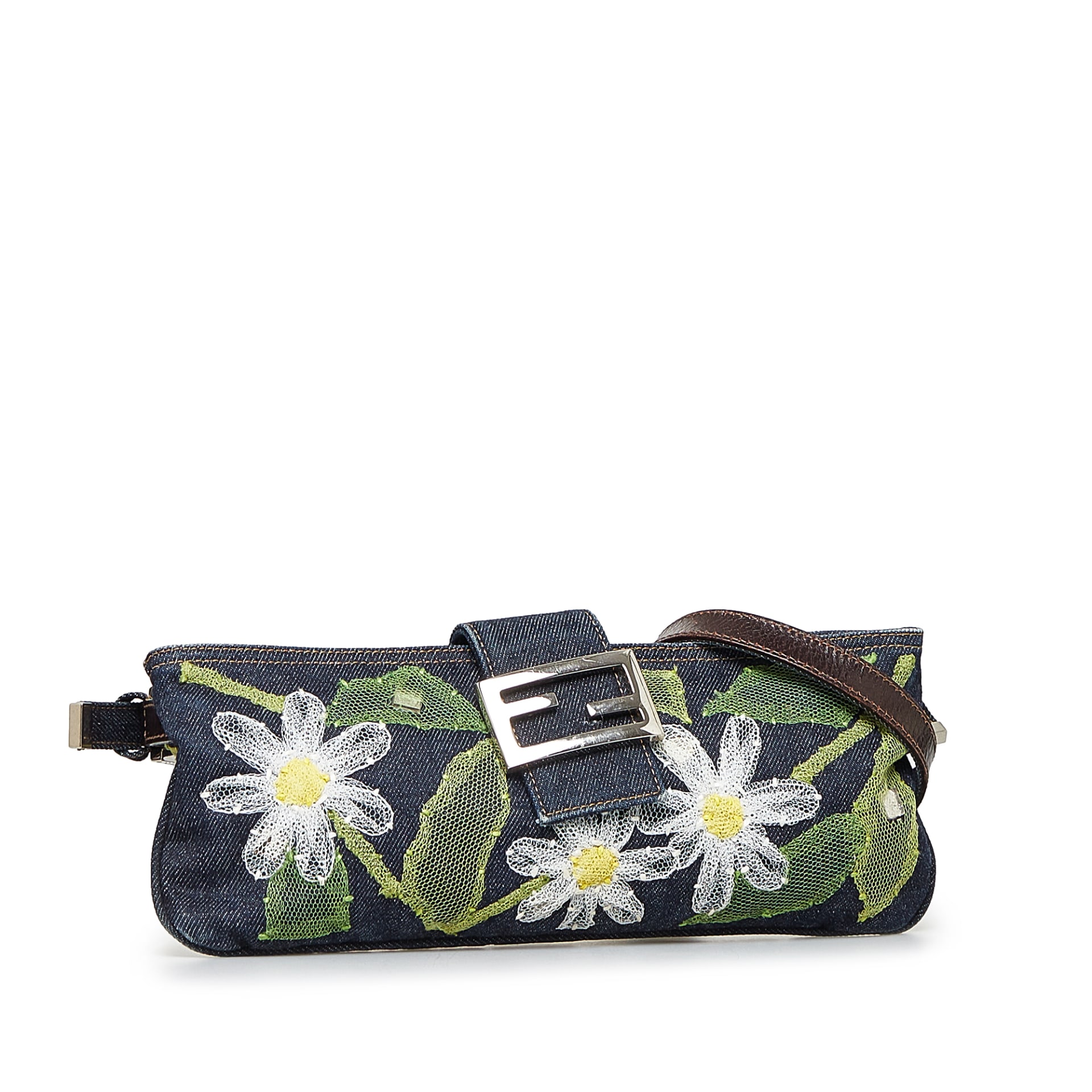 Fendi Embroidered Denim Baguette