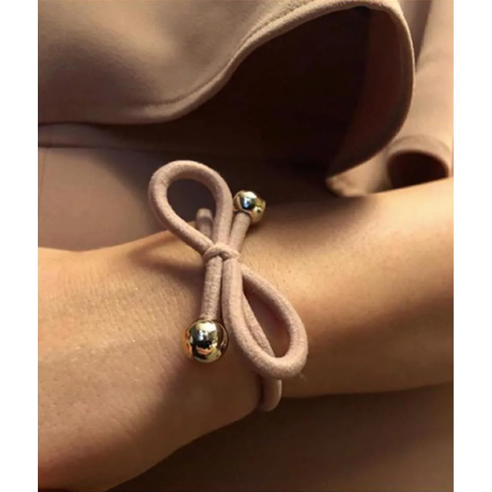 Hair Tie with Gold Bead - Steel Grey