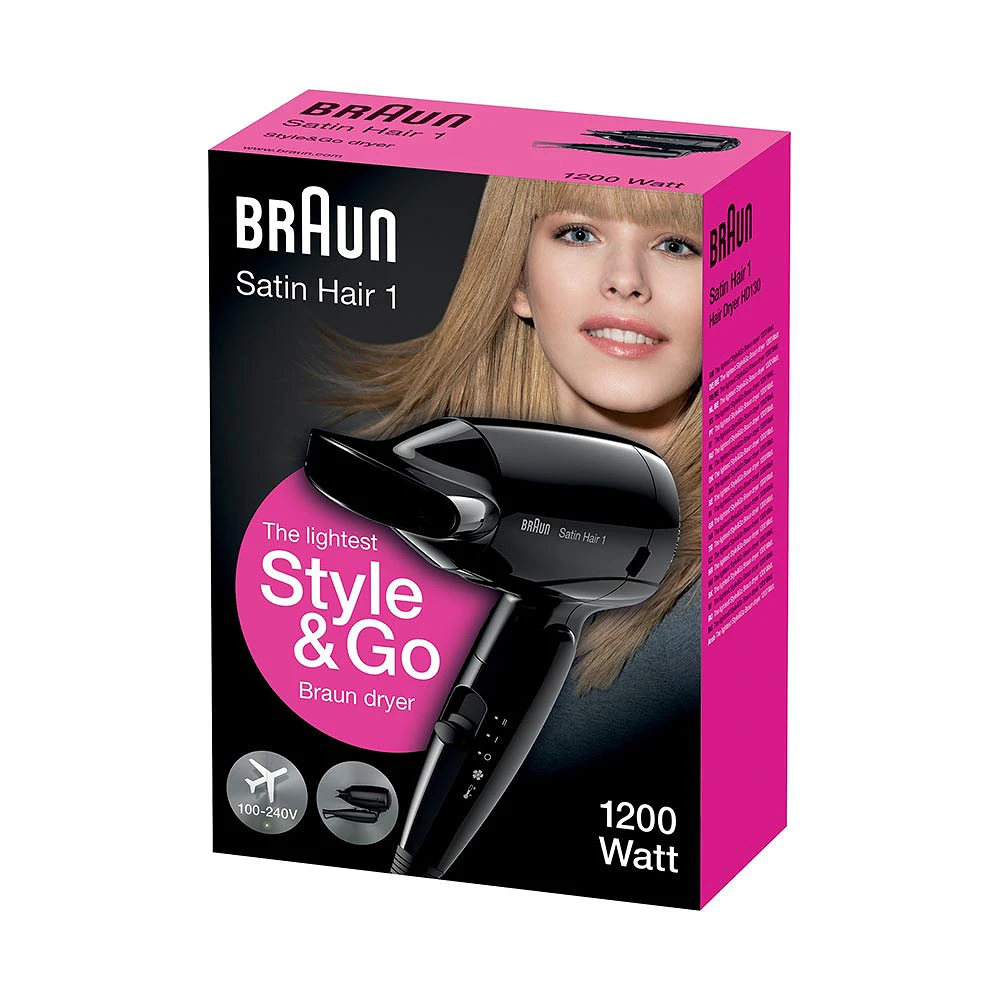 Satin Hair 1  Style&Go Resehårtork HD130 Svart