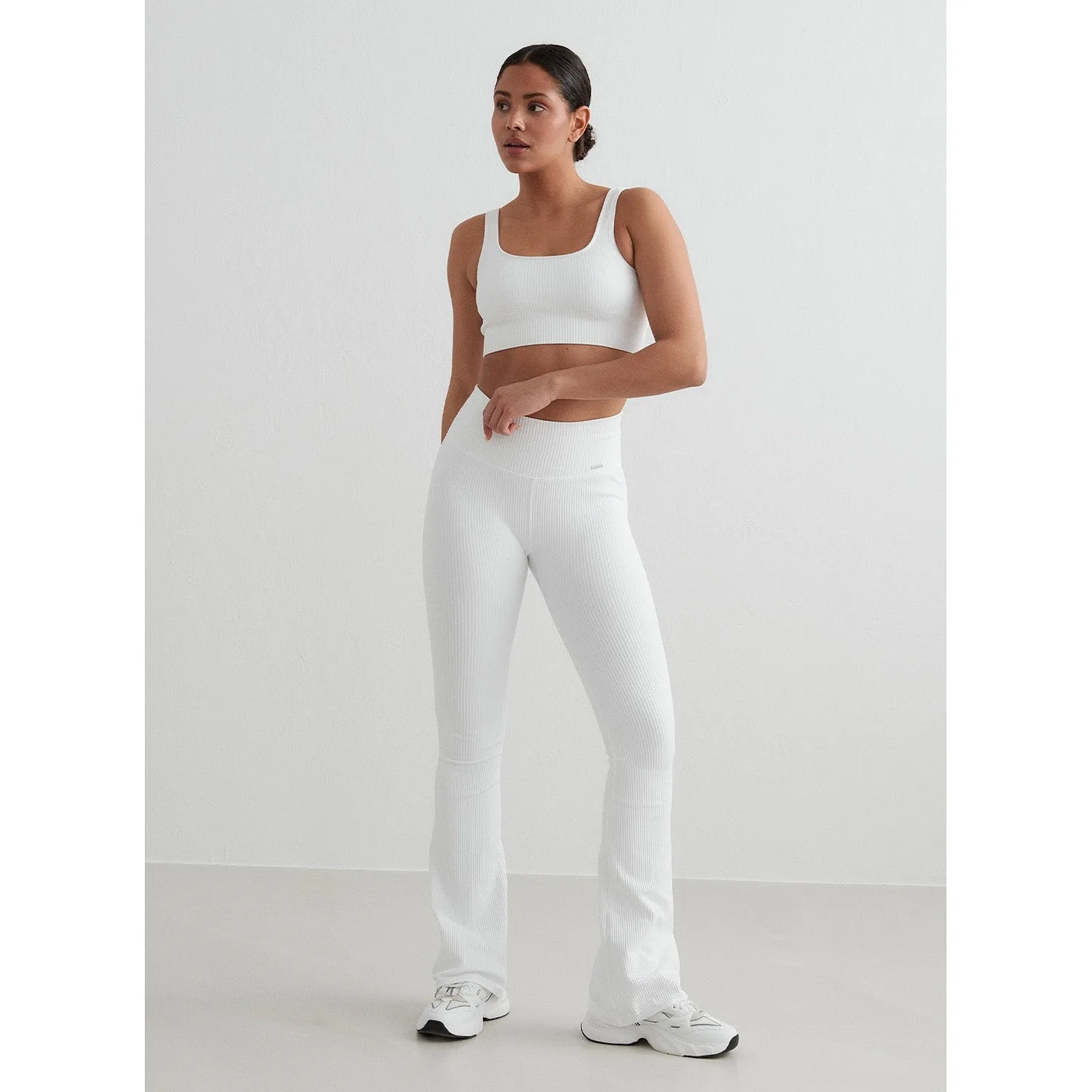 White Ribbed Seamless Flare Tights