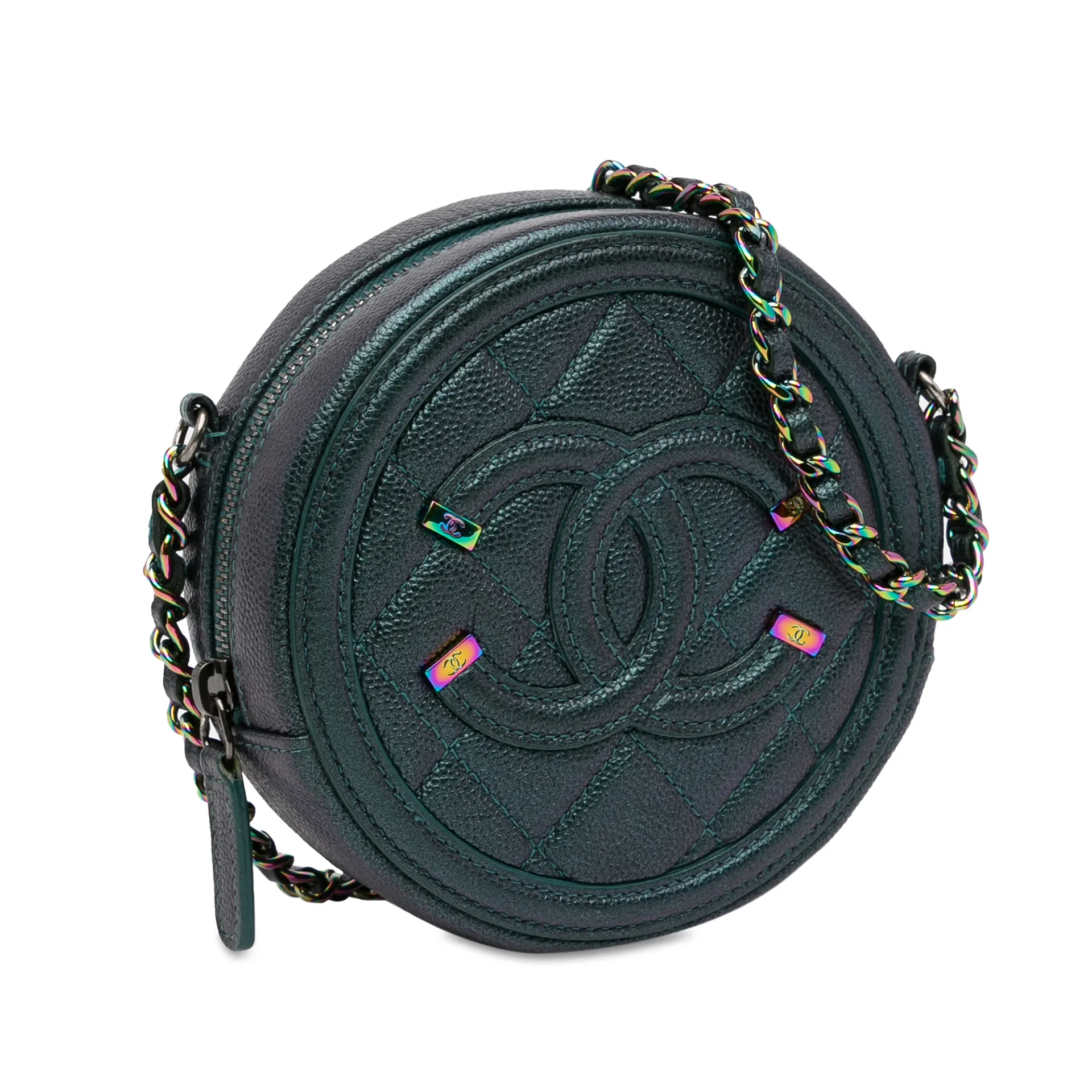 Chanel Caviar Cc Filigree Round Crossbody