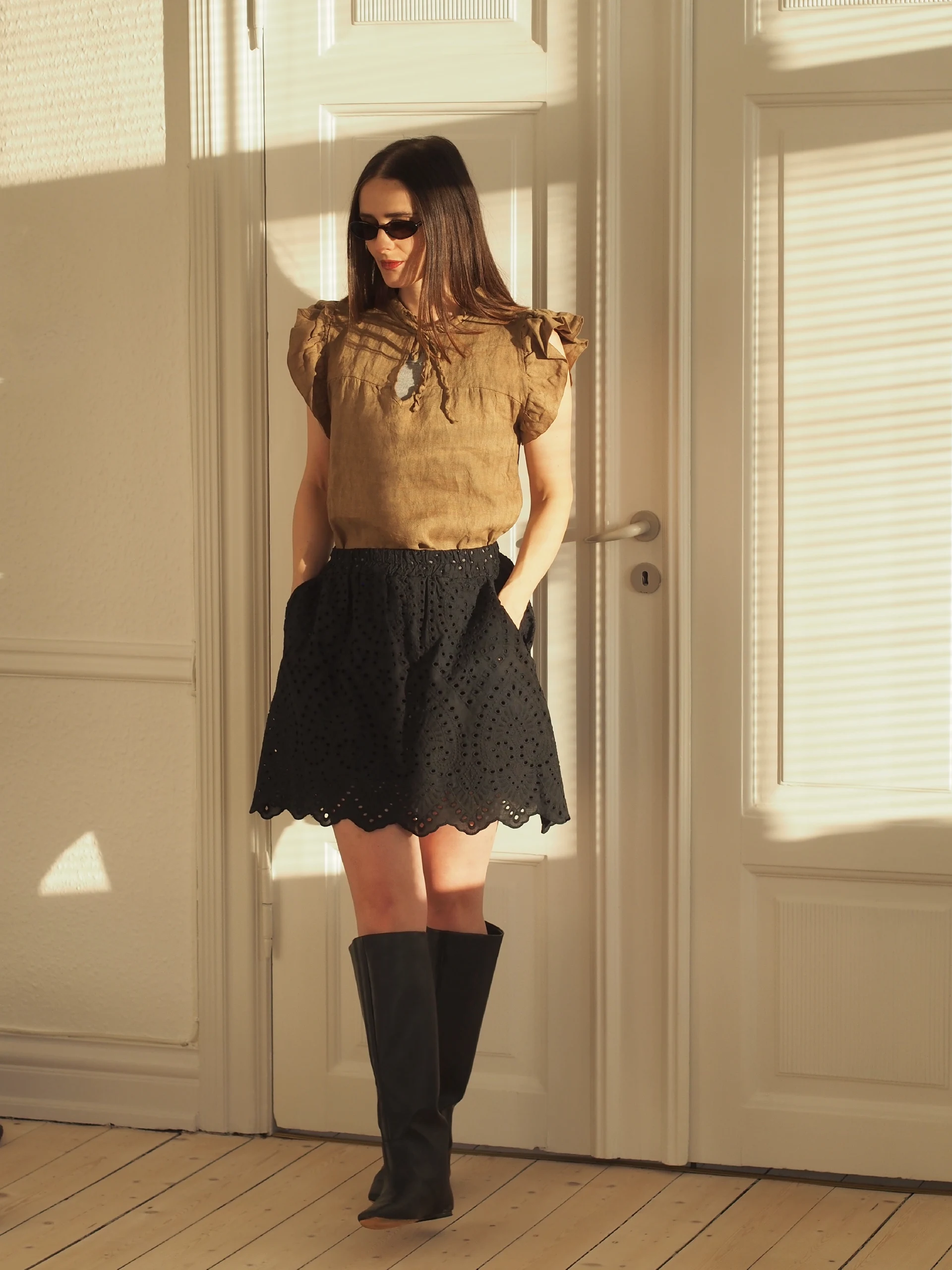 Dalia, Midi Skirt, Cotton - Black