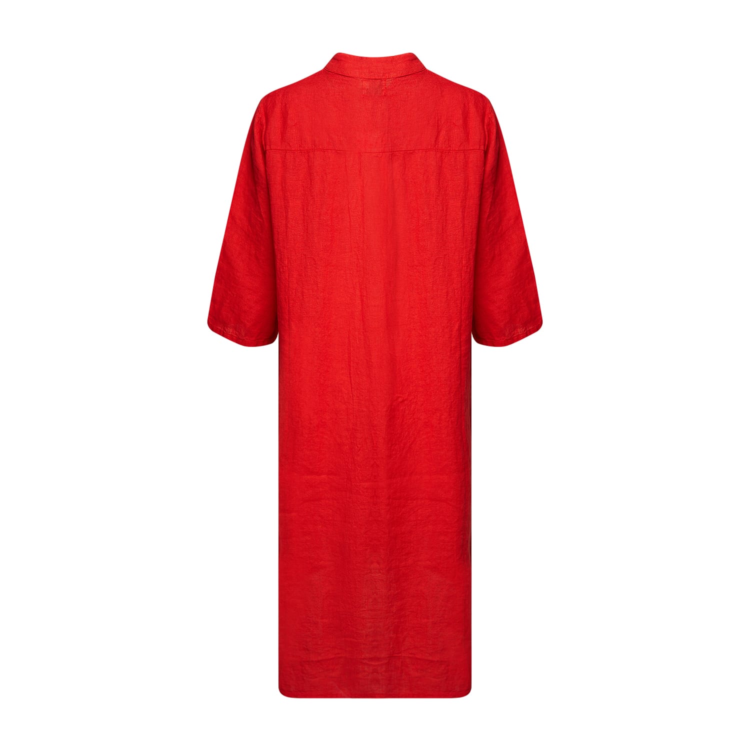 18970p,  Long Shirt Dress With Pocket, Linen - Warm Red