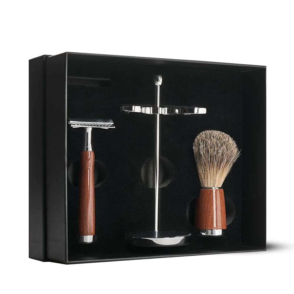 Classic 3-piece Shaving Set Wood Safety Razor