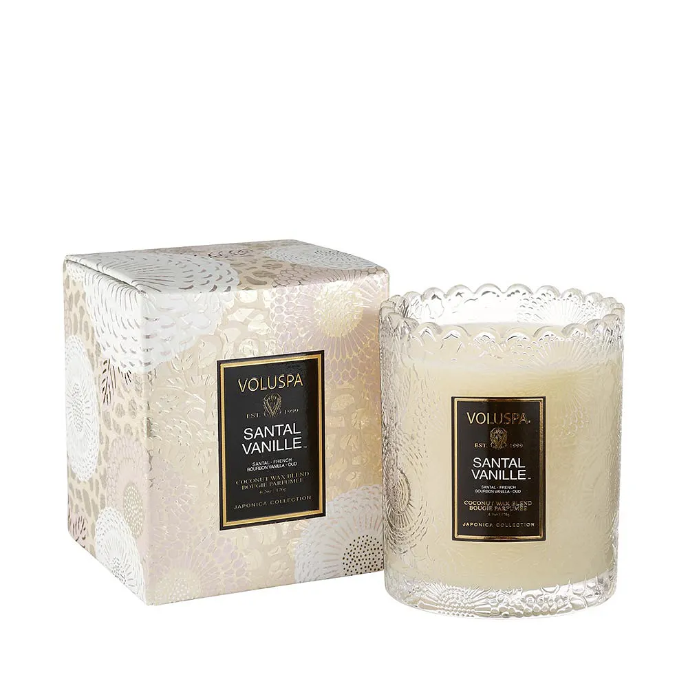 Boxed Scalloped Edge Candle Santal Vanille