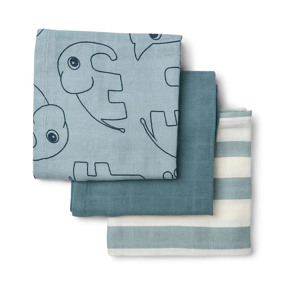 Burp cloth 3-pack GOTS Deer friends Blue