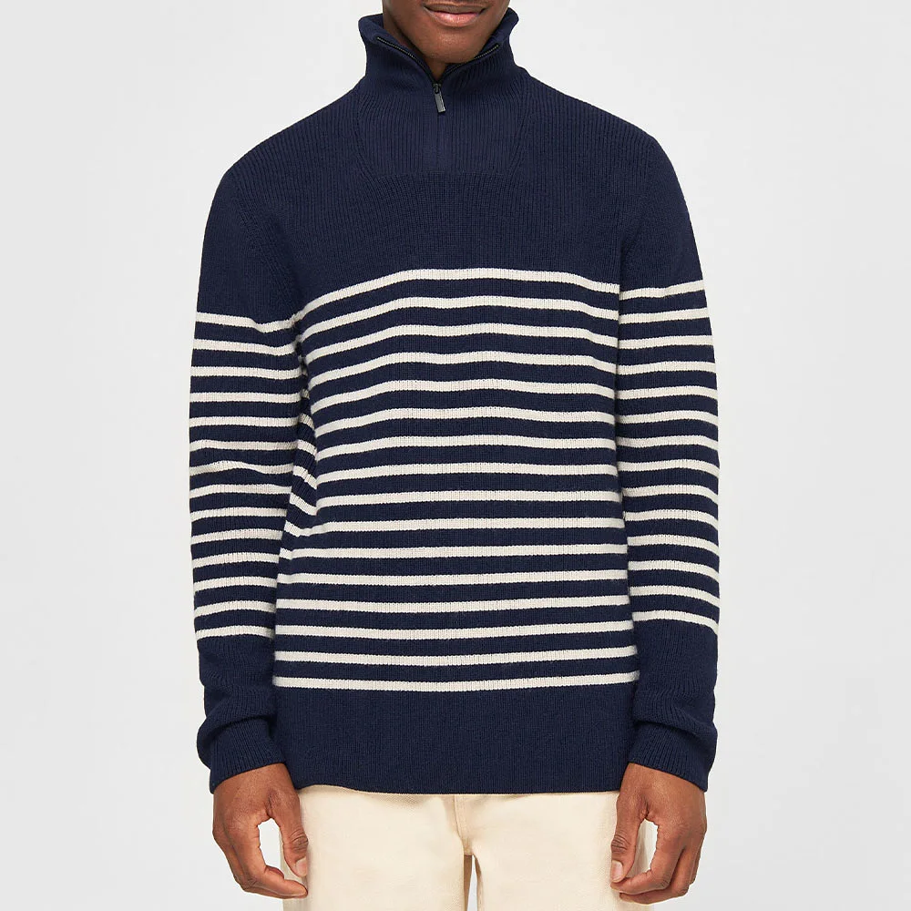 1/2 Neck Zip Merino Wool Rib Knit - GOTS