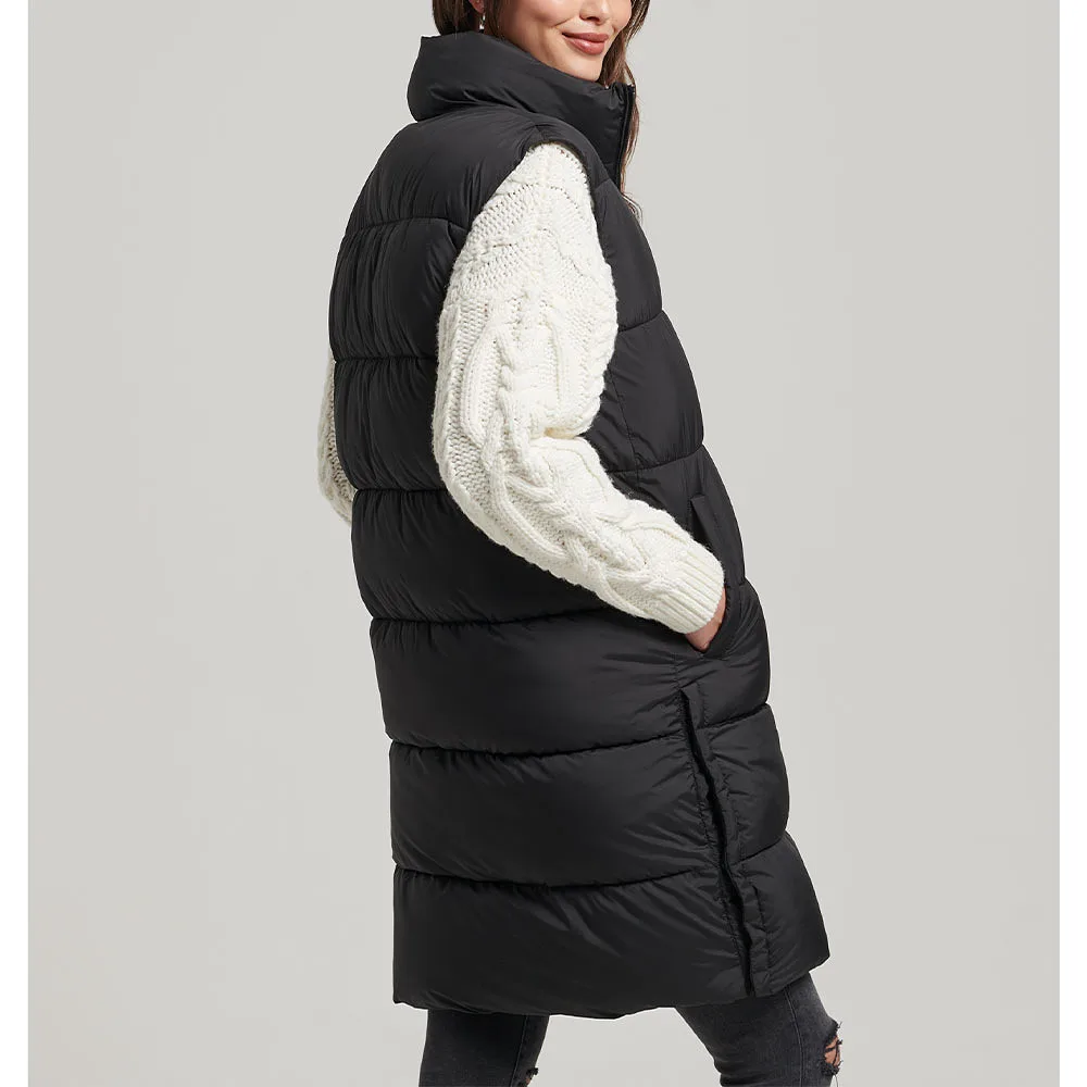 Longline Hooded Quilted Gilet
