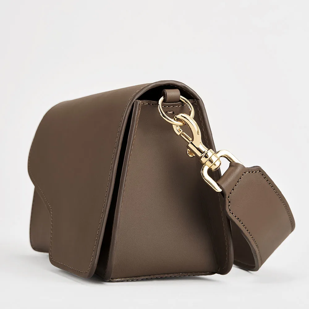 Assisi Khaki Brown Leather Shoulder Bag