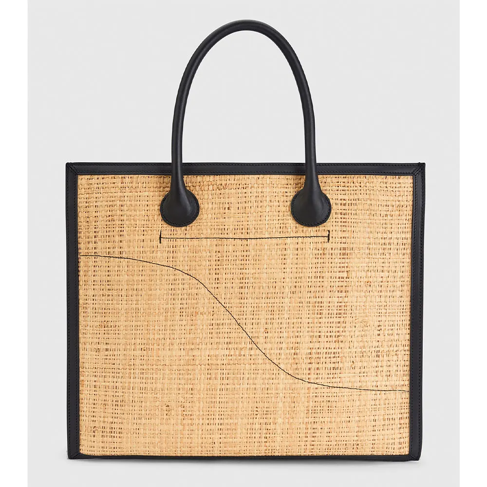 Alfano Natural/Black Raffia/Vacchetta Large Tote Bag