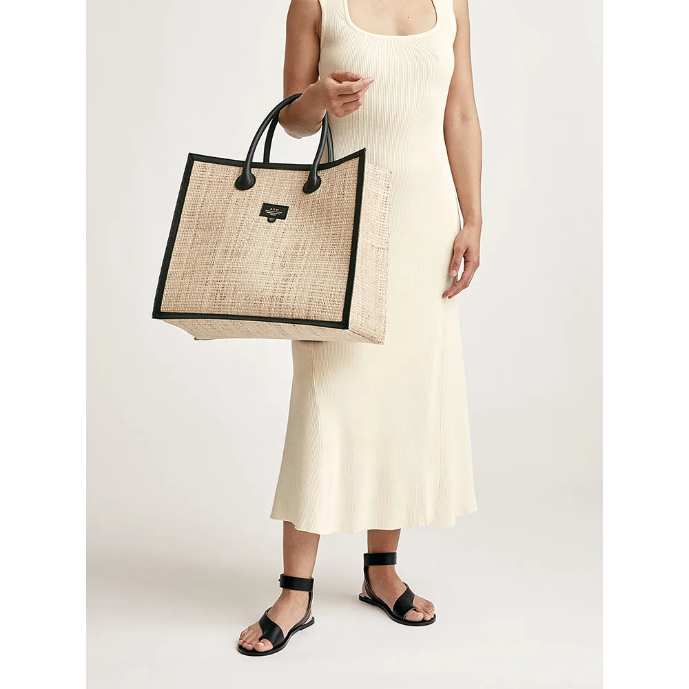 Alfano Natural/Black Raffia/Vacchetta Large Tote Bag