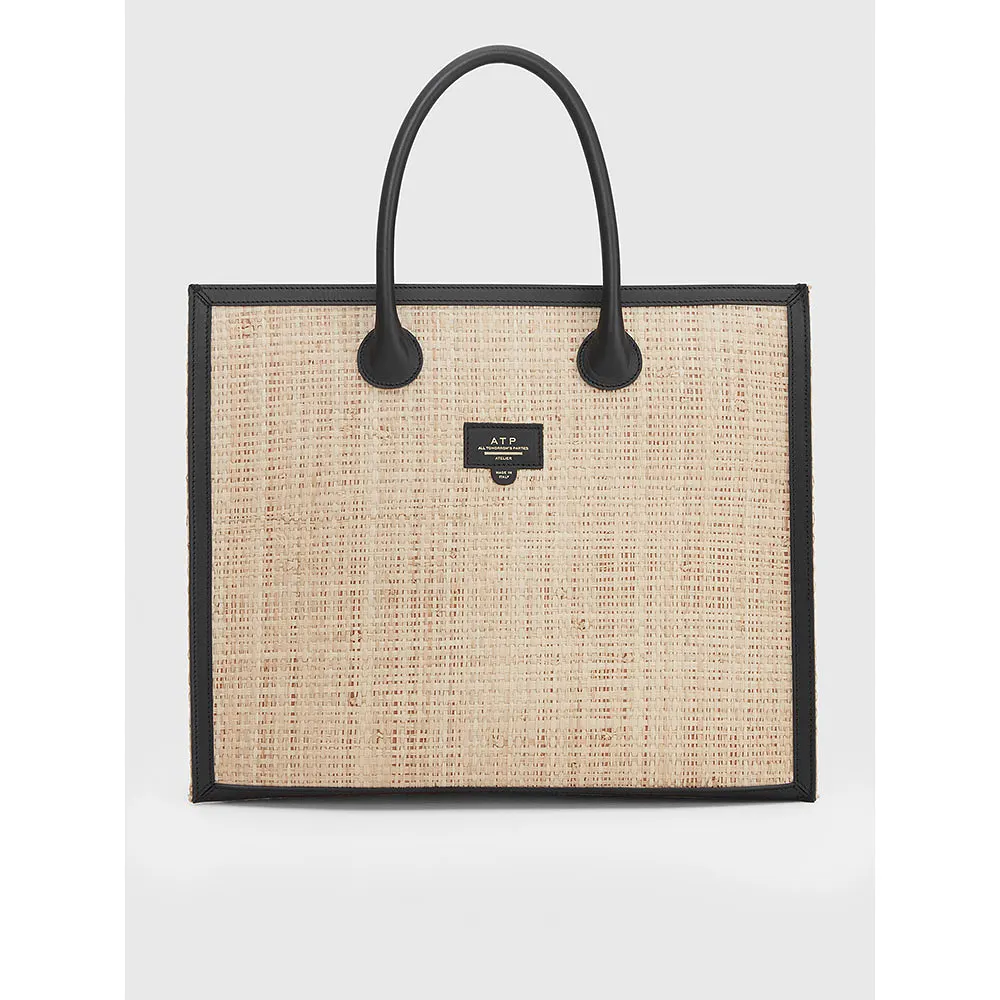 Alfano Natural/Black Raffia/Vacchetta Large Tote Bag