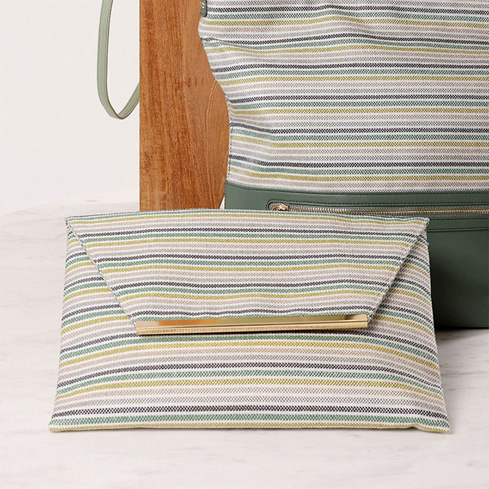 Envelope Bag Green Striped Straw