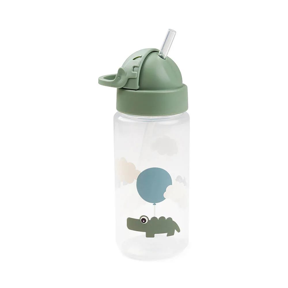 Straw bottle Happy clouds Green