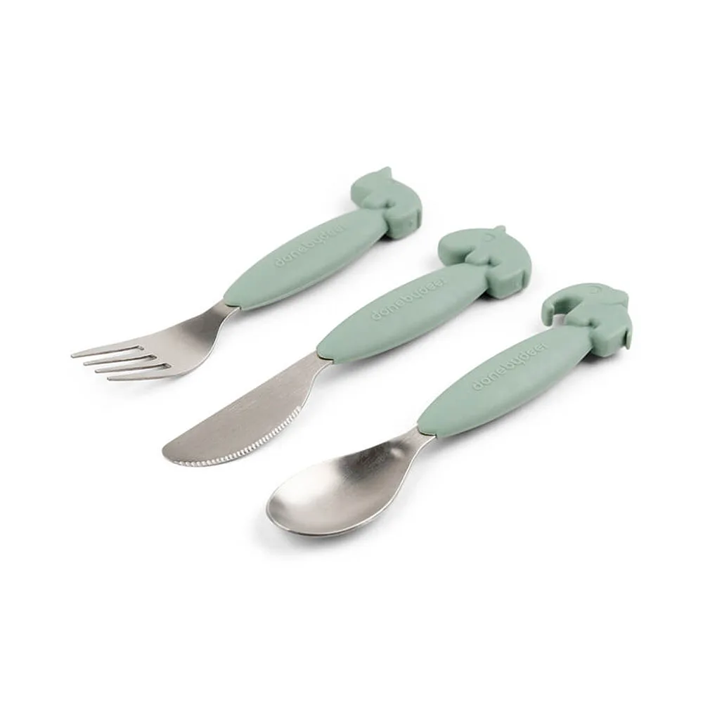 Easy-grip cutlery set Deer friends Green