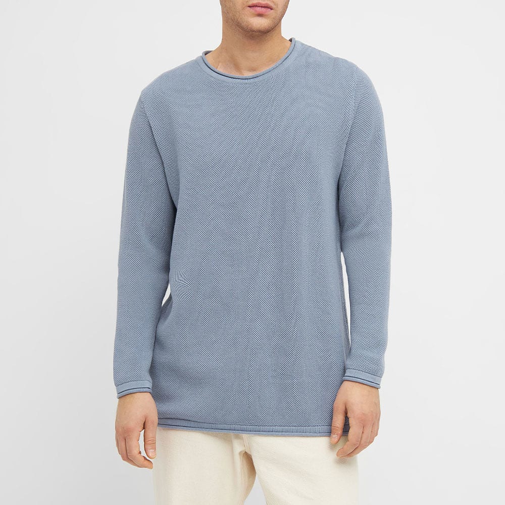 Cotton Crew Neck Knit With Roll Edge - GOTS/Vegan