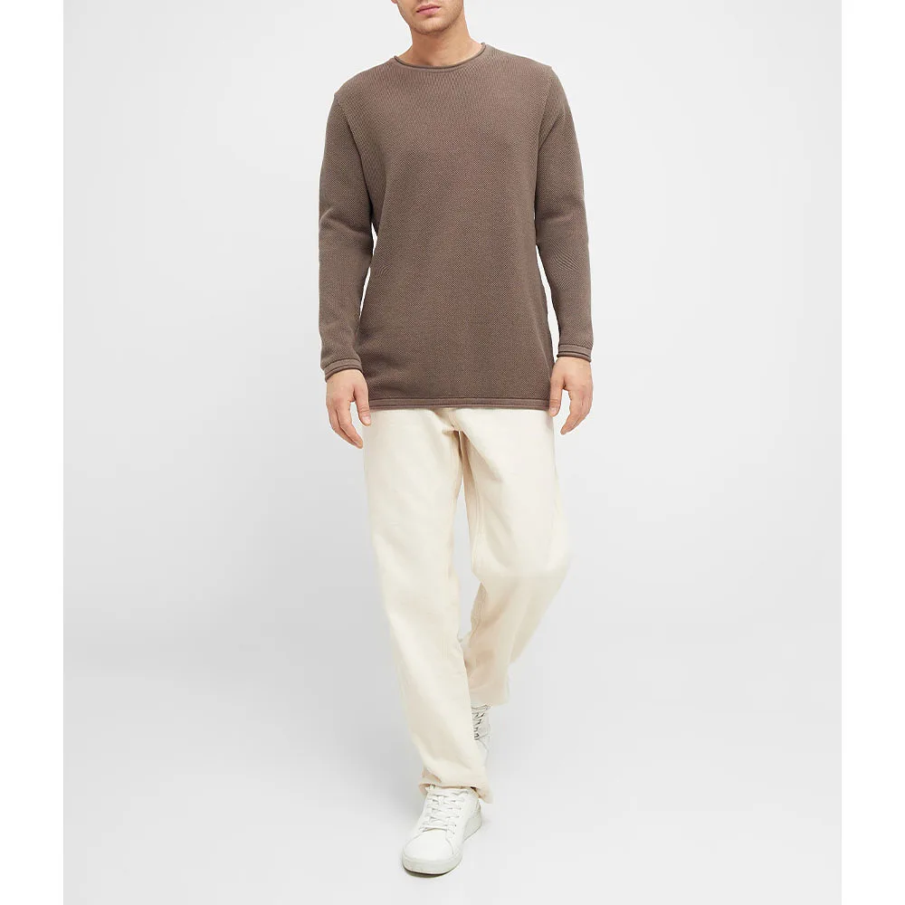 Cotton Crew Neck Knit With Roll Edge - GOTS/Vegan