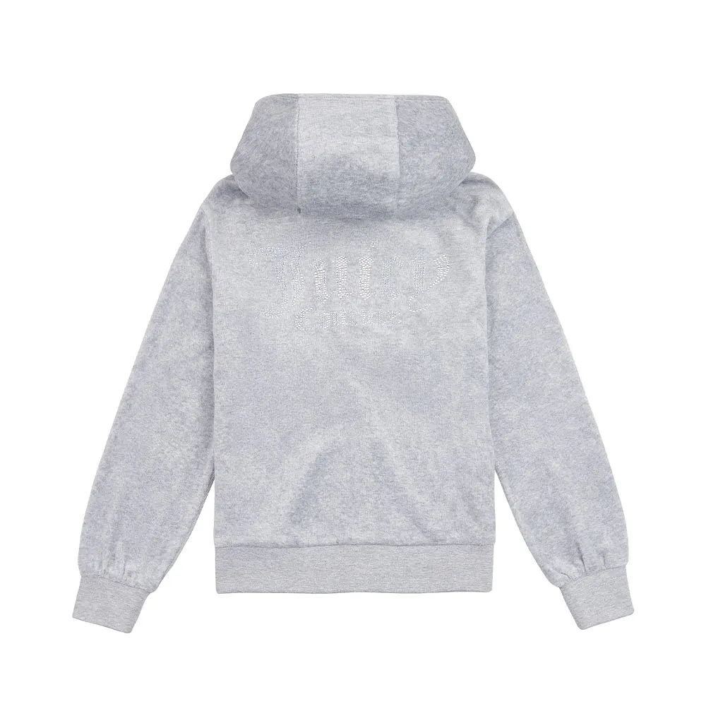 Sweater Diamante Velour Zip Thru Hoodie