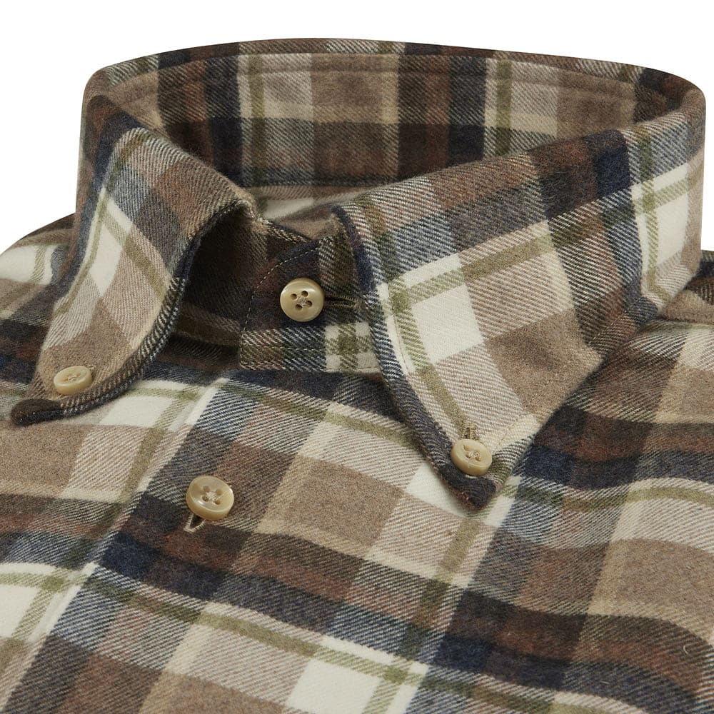 Beige Checked Flannel Shirt