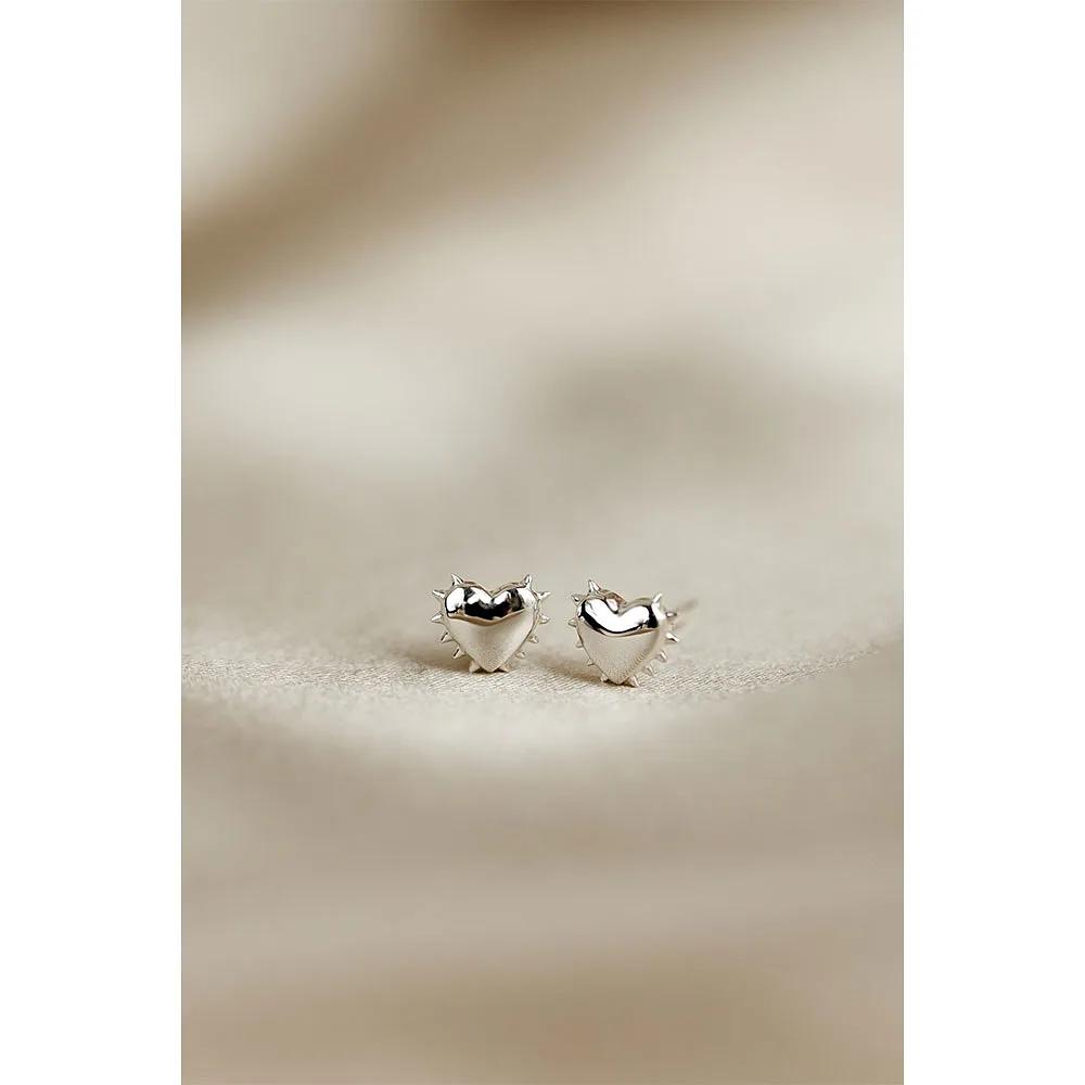 True Love Spike Heart Stud Earrings Silver