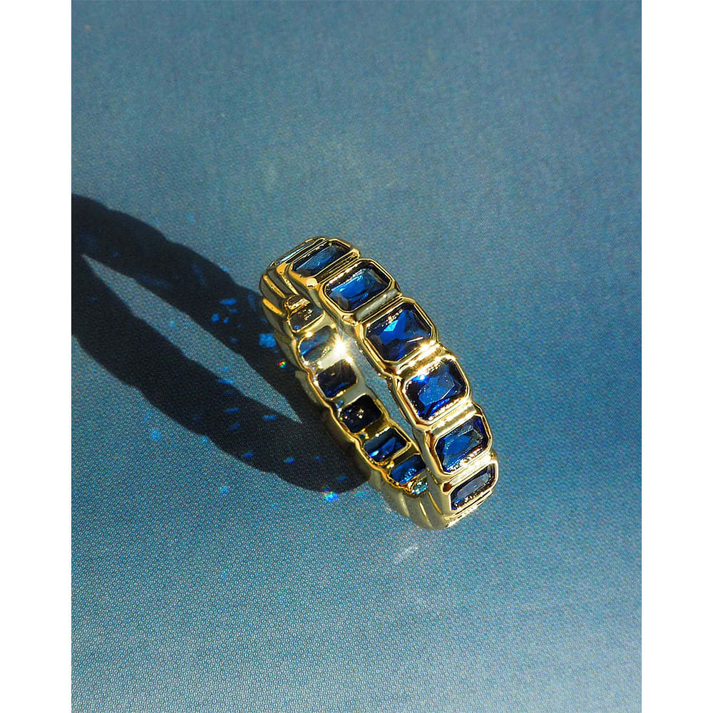 Bezel Emerald Ballier Ring - Blue Sapphire - Gold