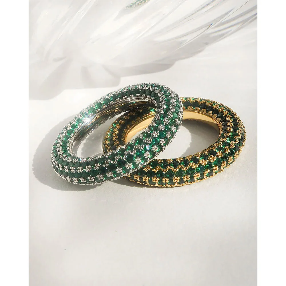 Pave Amalfi Ring - Emerald Green - Silver