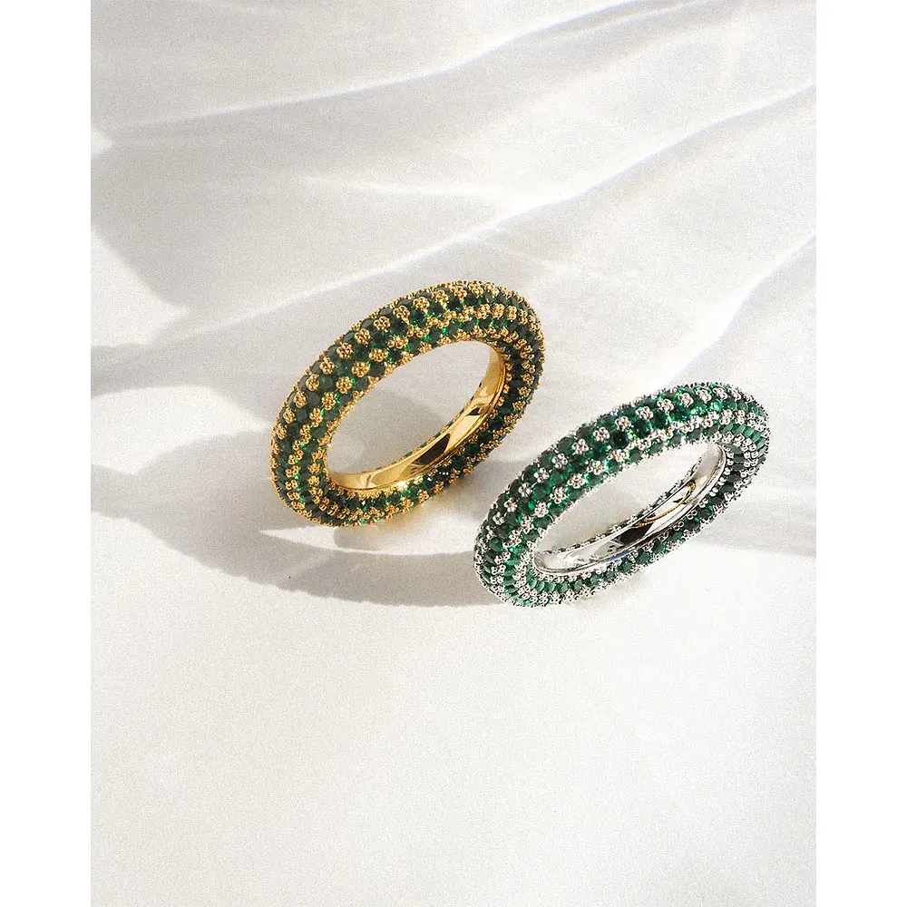 Pave Amalfi Ring - Emerald Green - Silver