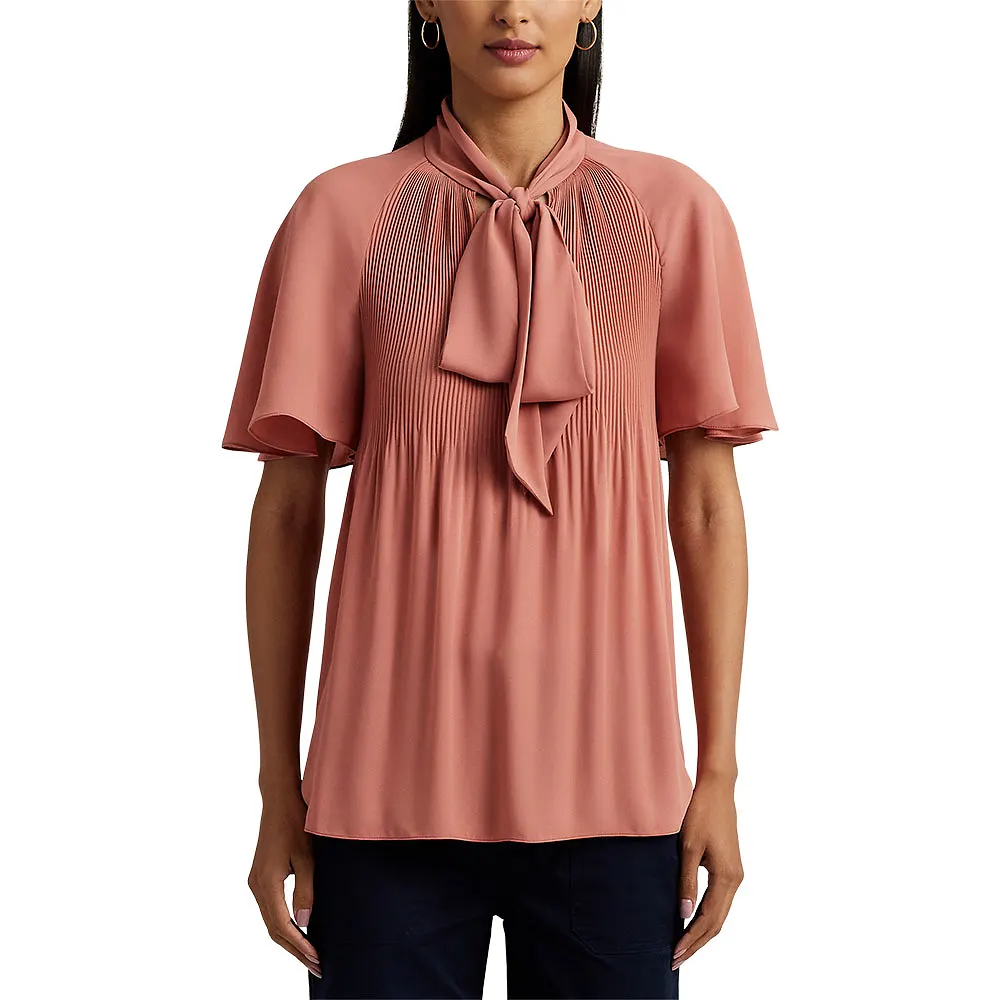 Pleated Georgette Tie-Neck Blouse