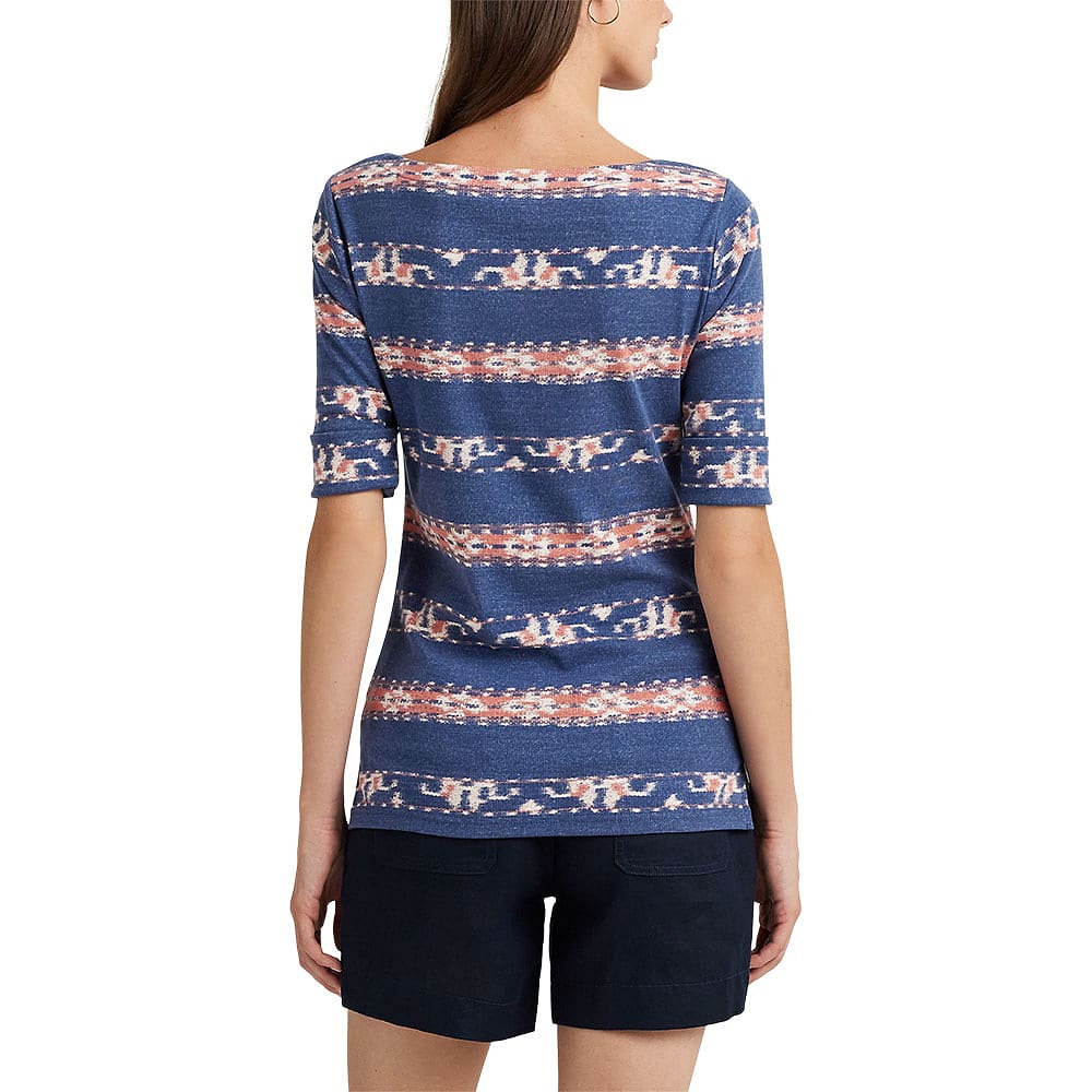 Print Stretch Cotton Boatneck Tee